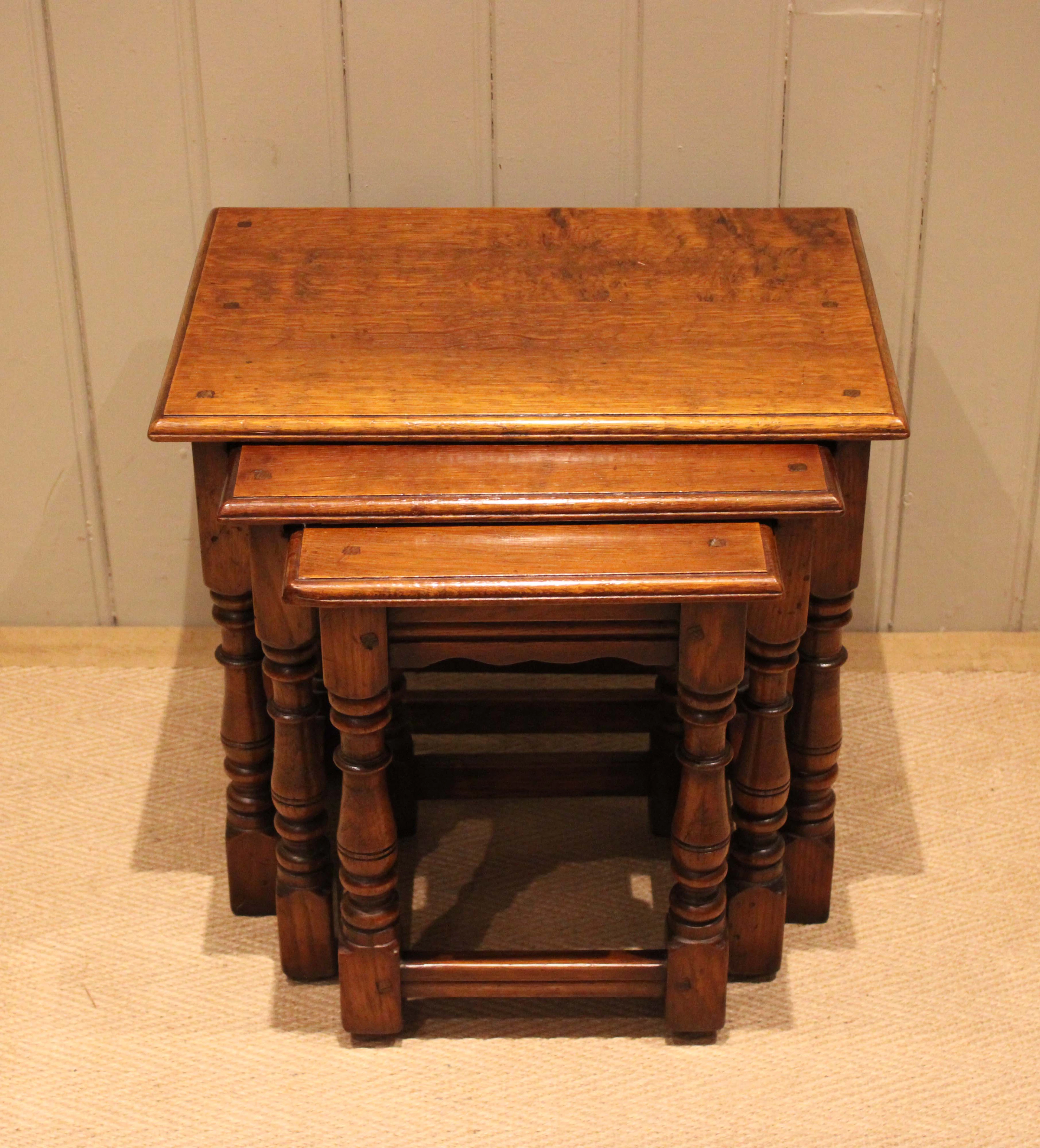 Golden Oak Nest Of Three Tables