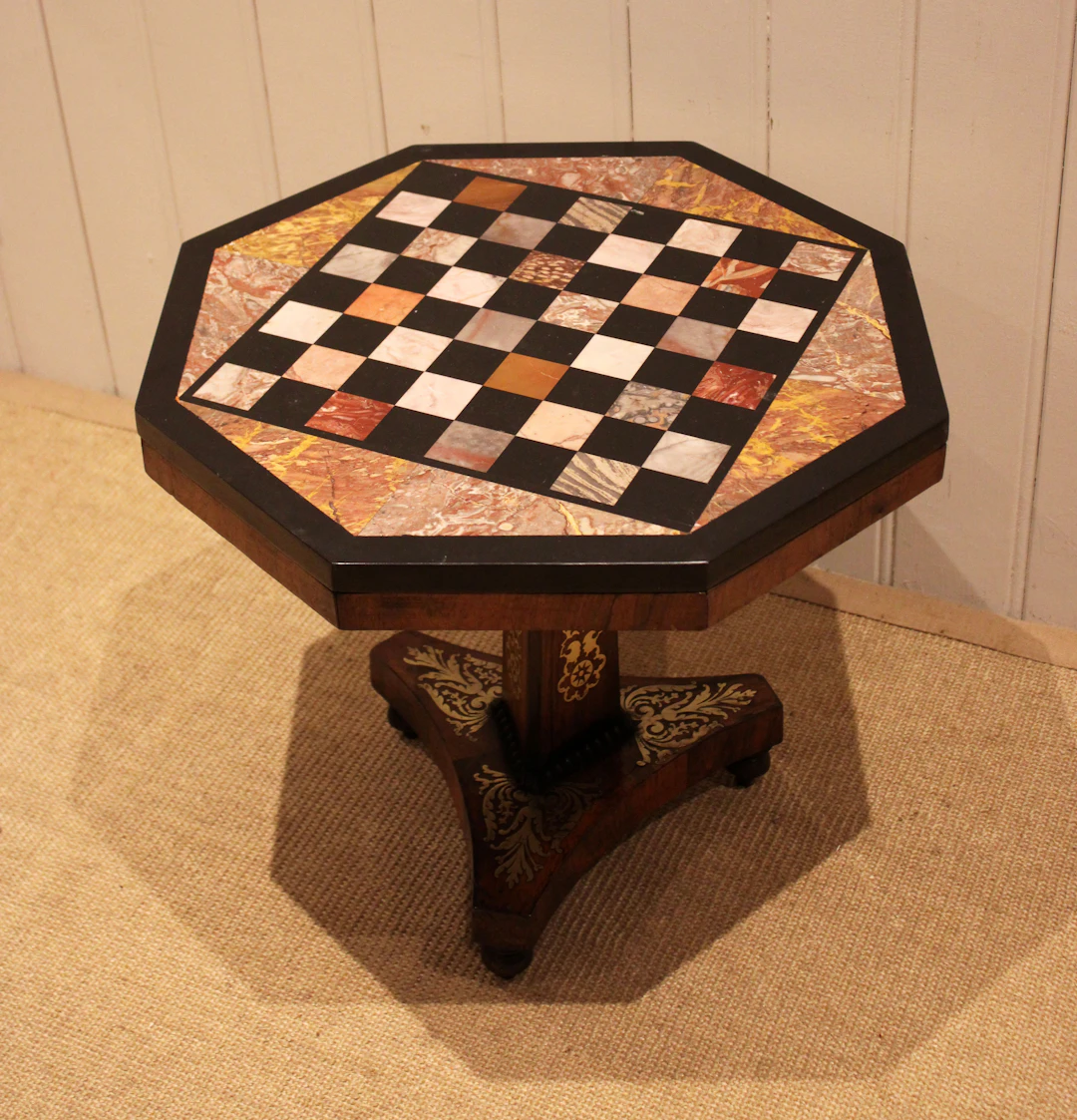 Regency Rosewood Specimen Marble Top Chess Table