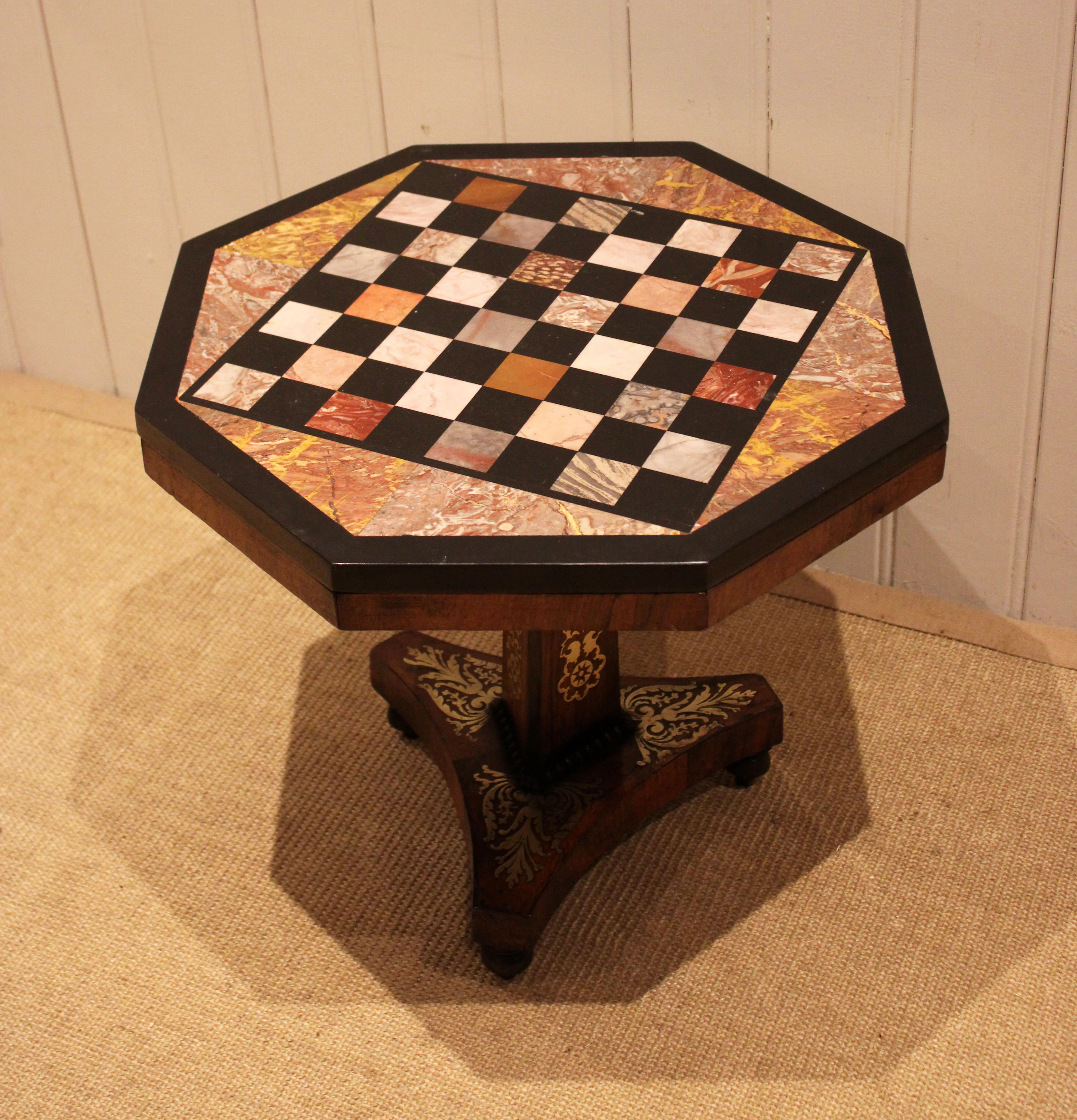 Regency Rosewood Specimen Marble Top Chess Table
