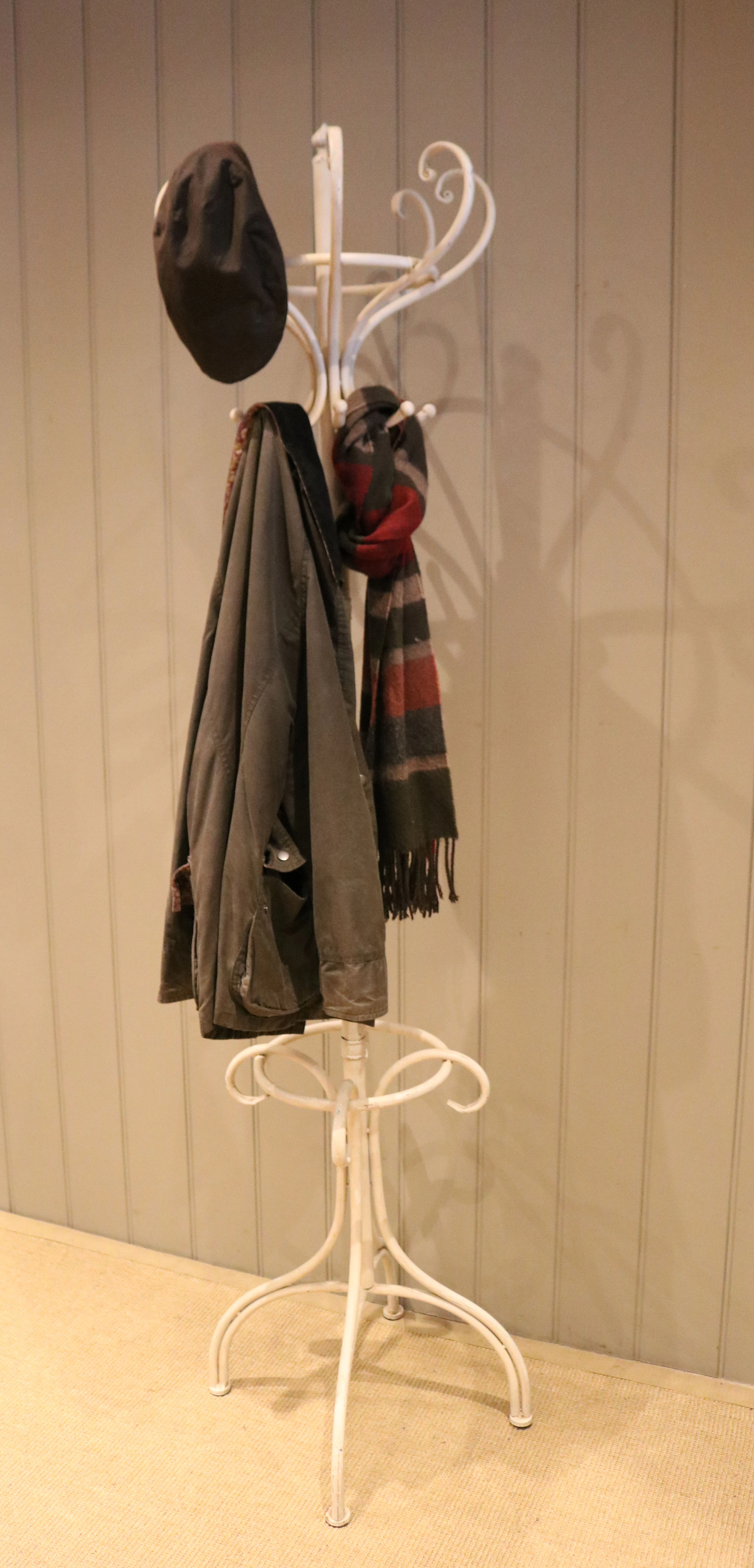 White Metal Painted Coat & Hat Stand