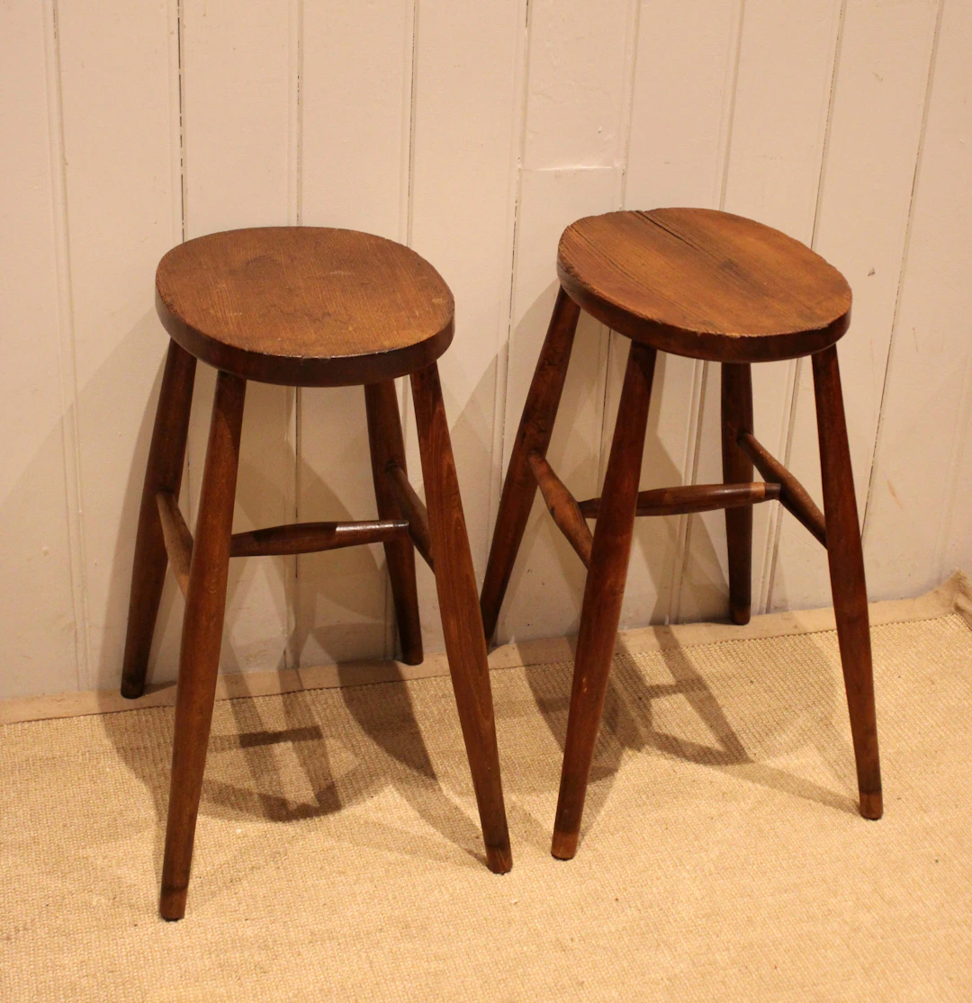 Pair Of Beech & Elm Stools