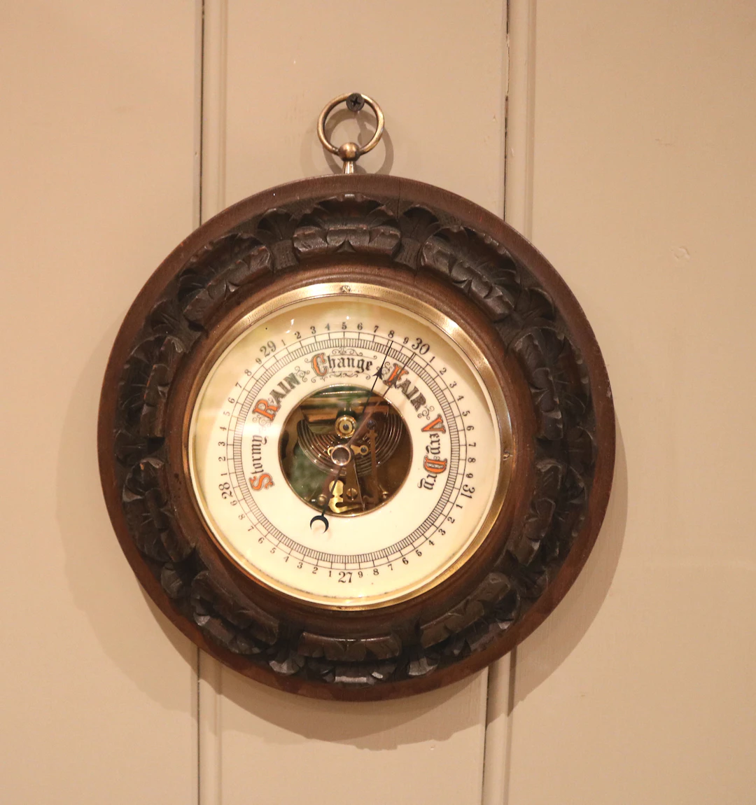 Carved Beechwood Aneroid Barometer