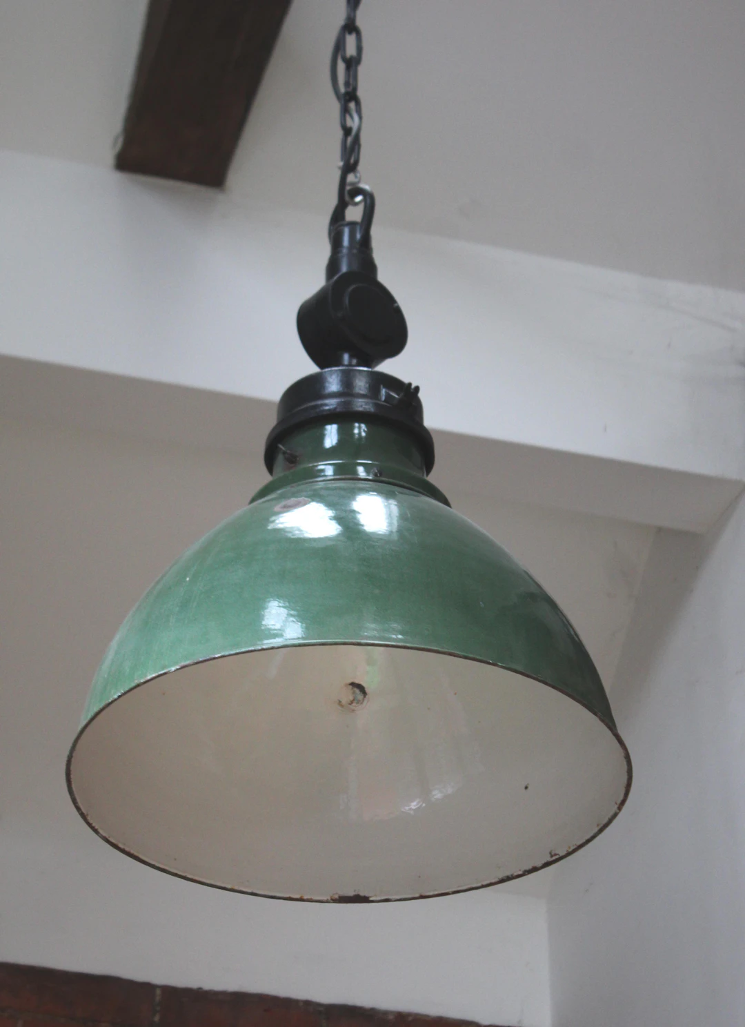 Early 20th Century Green Enamel Pendant Light Fitting