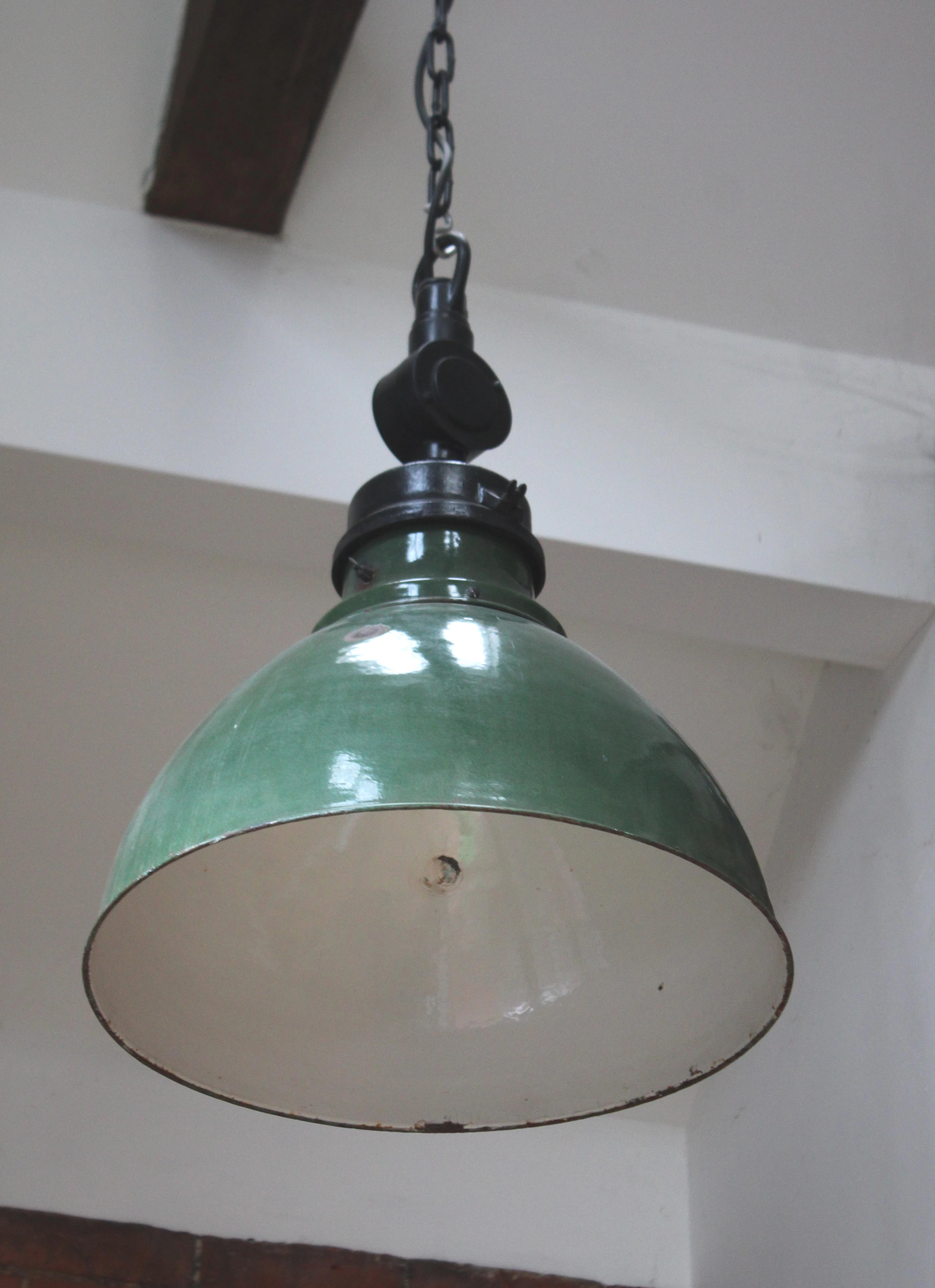 Early 20th Century Green Enamel Pendant Light Fitting