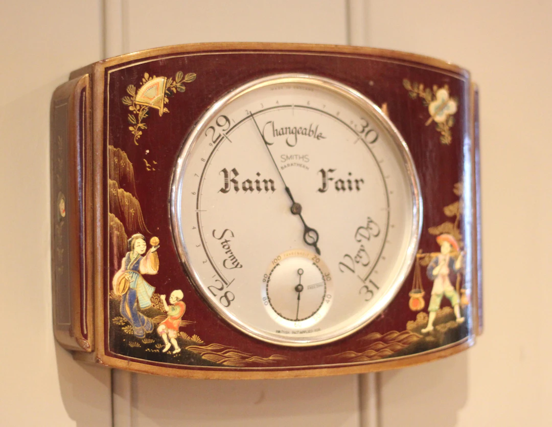 Maroon Chinoiserie Aneroid Barometer