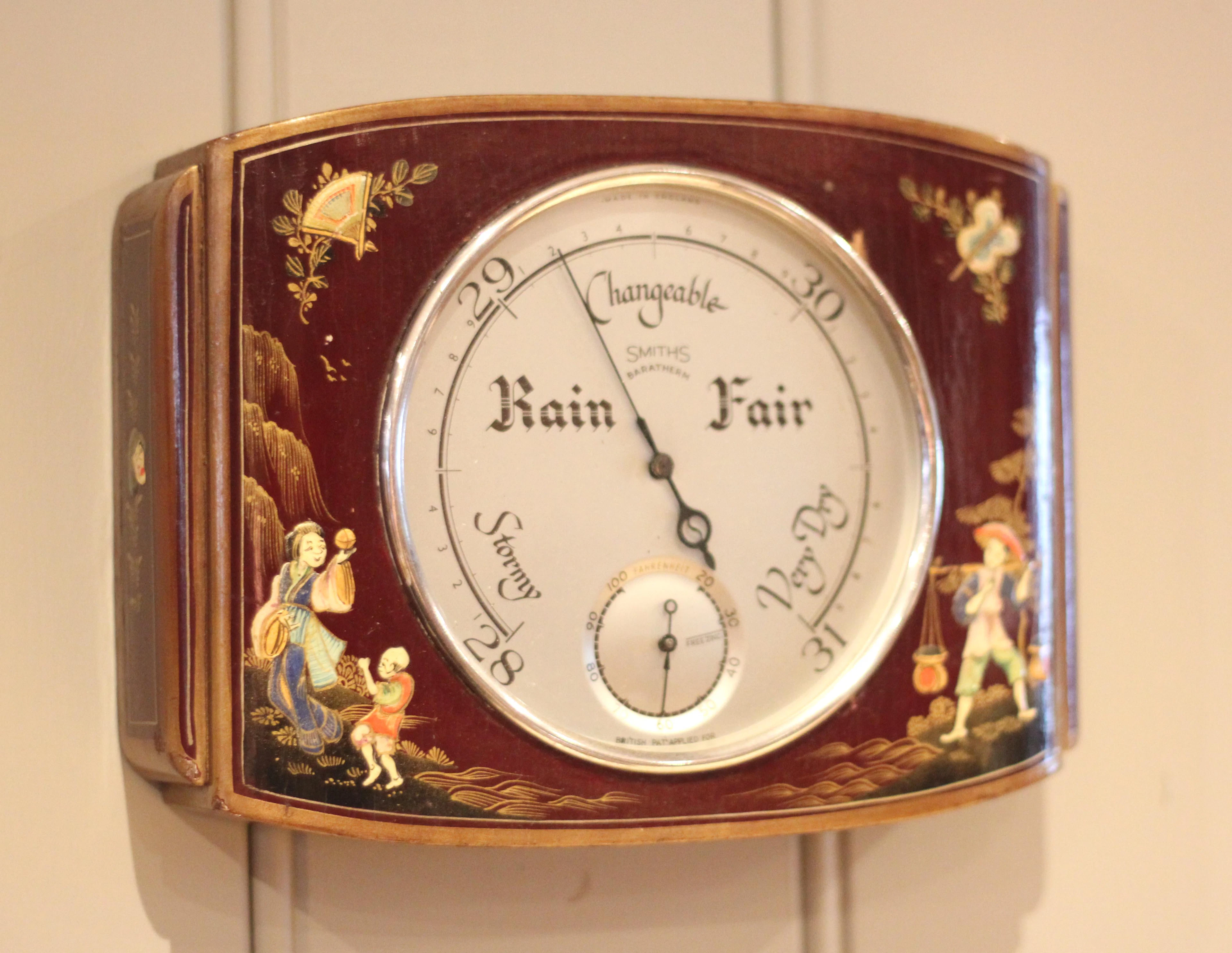 Maroon Chinoiserie Aneroid Barometer