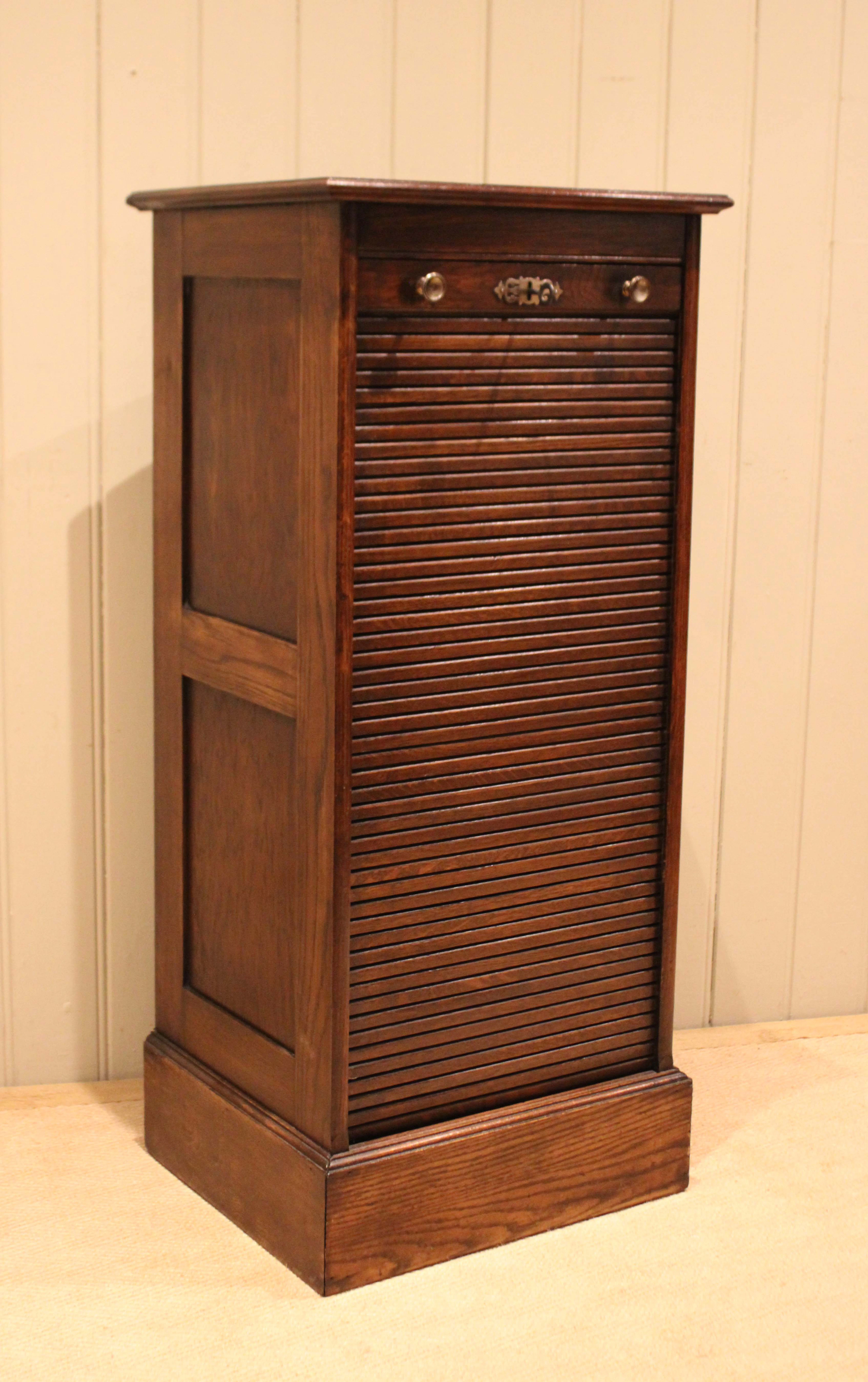 Dark Oak Single Tambour Front Filing Cabinet