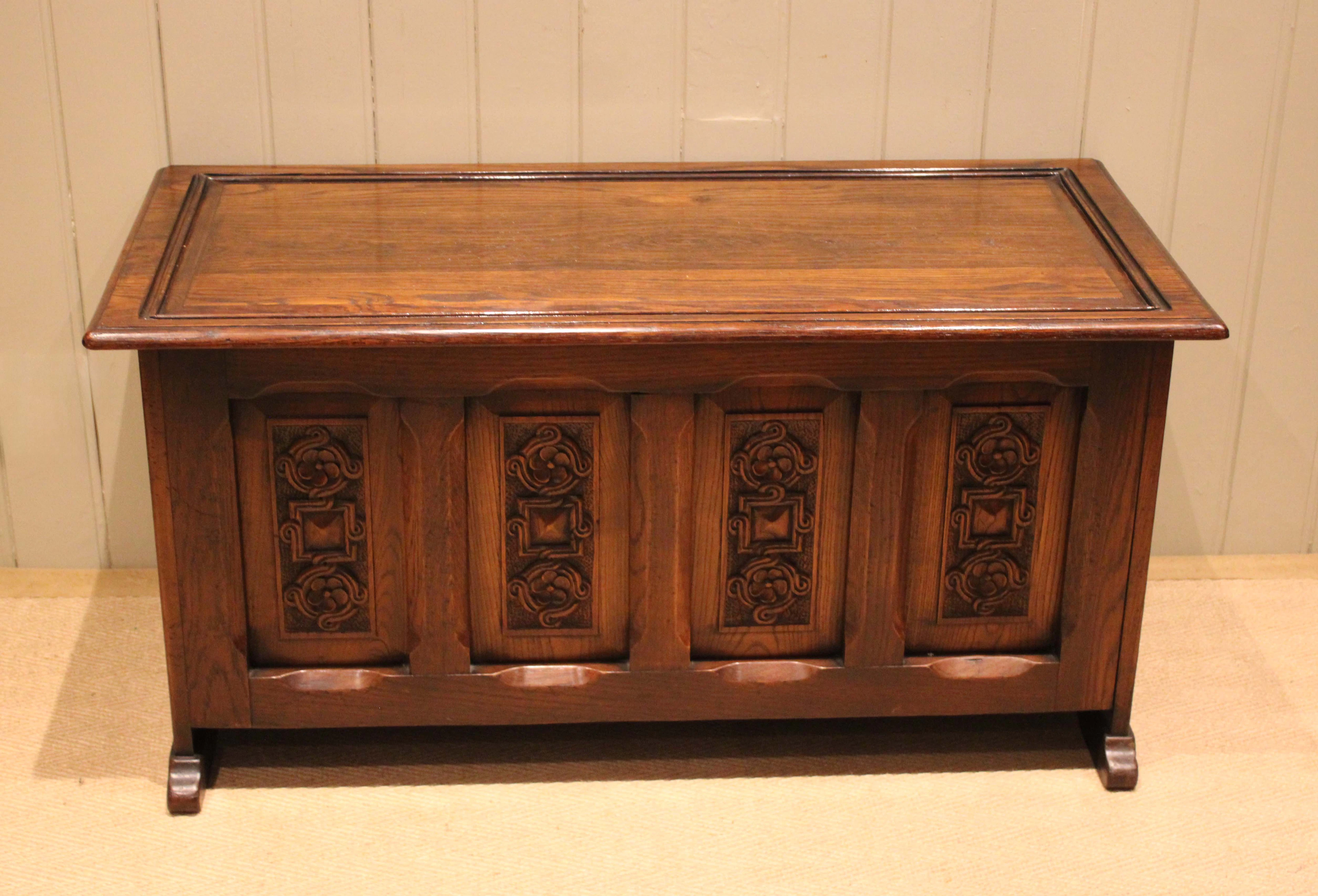 Large Solid Oak Carved Coffer