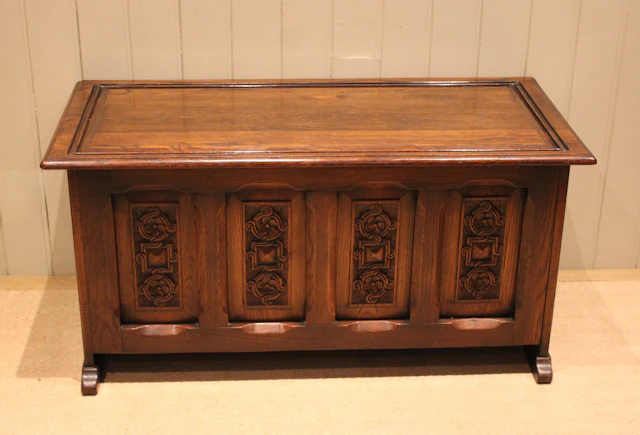 Large Solid Oak Carved Coffer