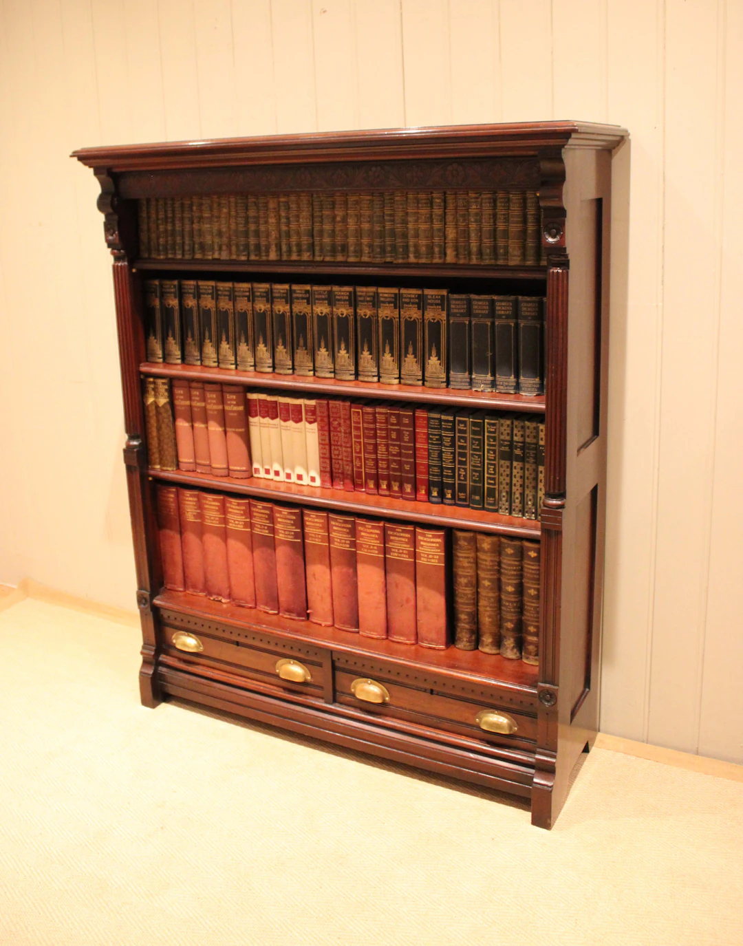 Large Late Victorian Mahogany Open Bookcase With Adjustable Shelves