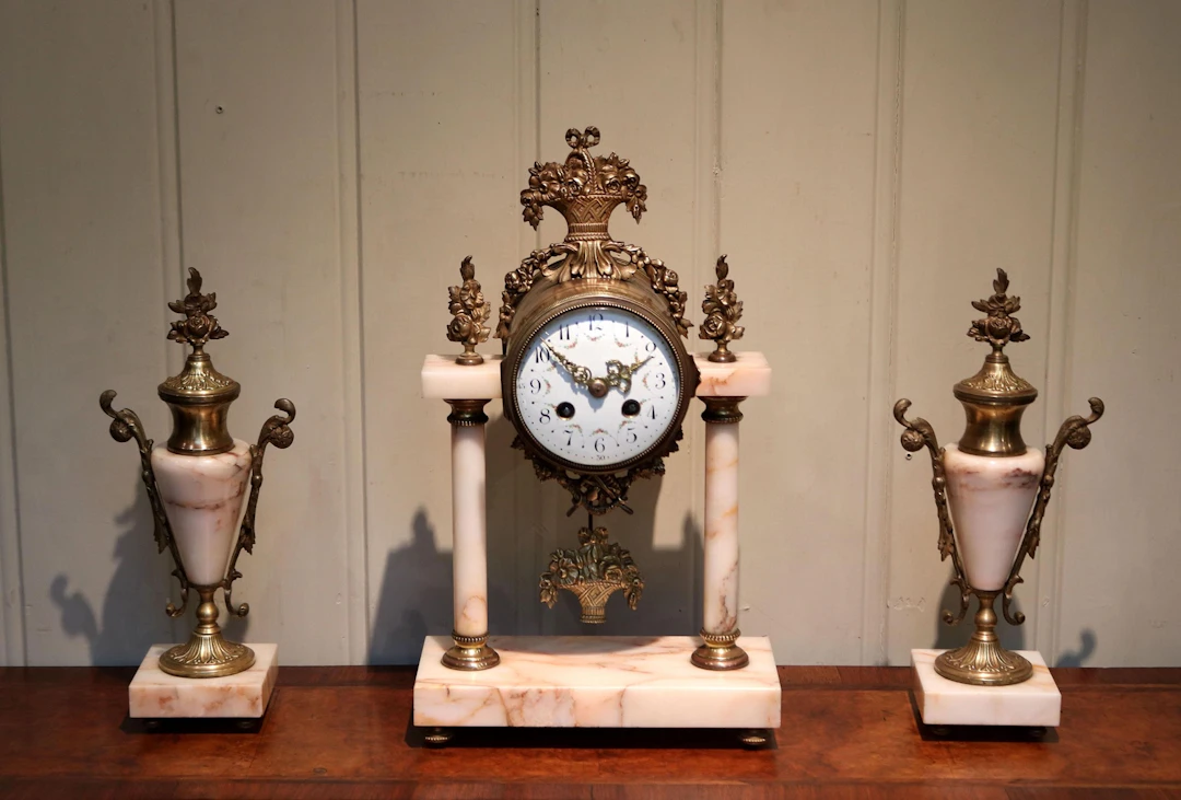French Marble And Brass Clock Garniture