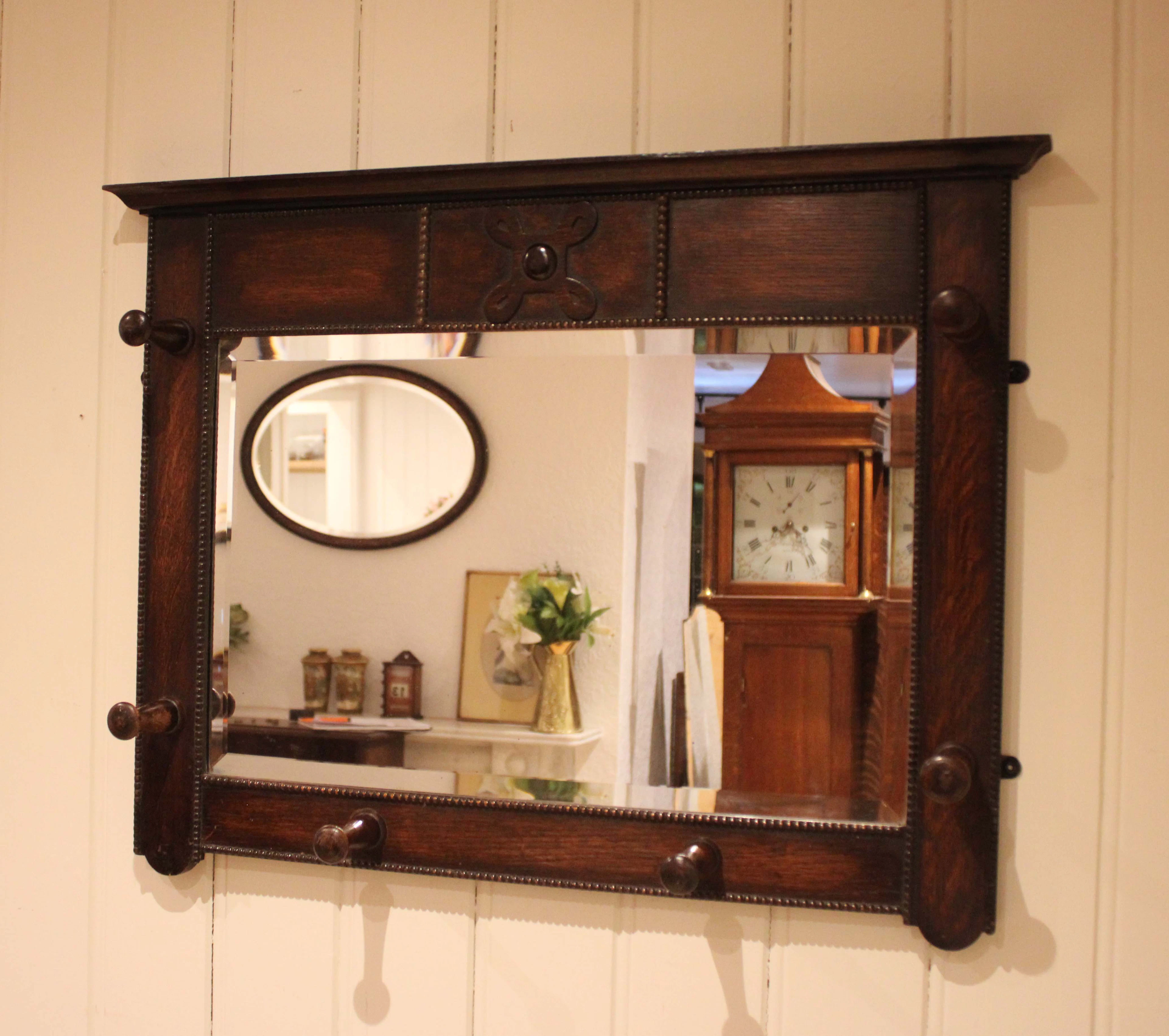 Oak Wall Mirror With Coat Hooks