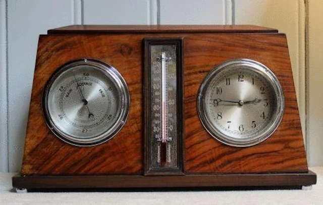 Clock, thermometer and barometer combination
