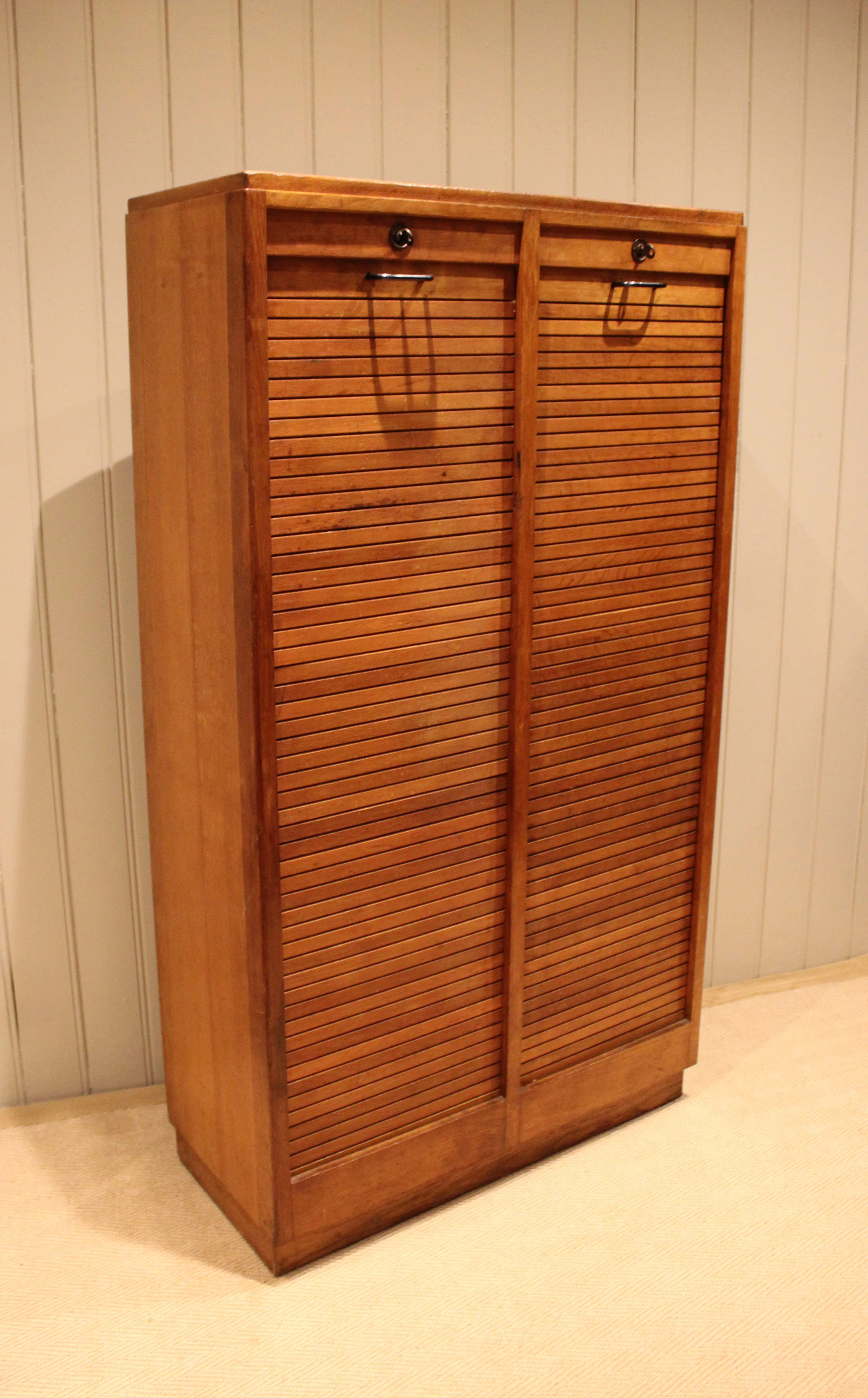 French Oak Double Tambour Front Filing Cabinet