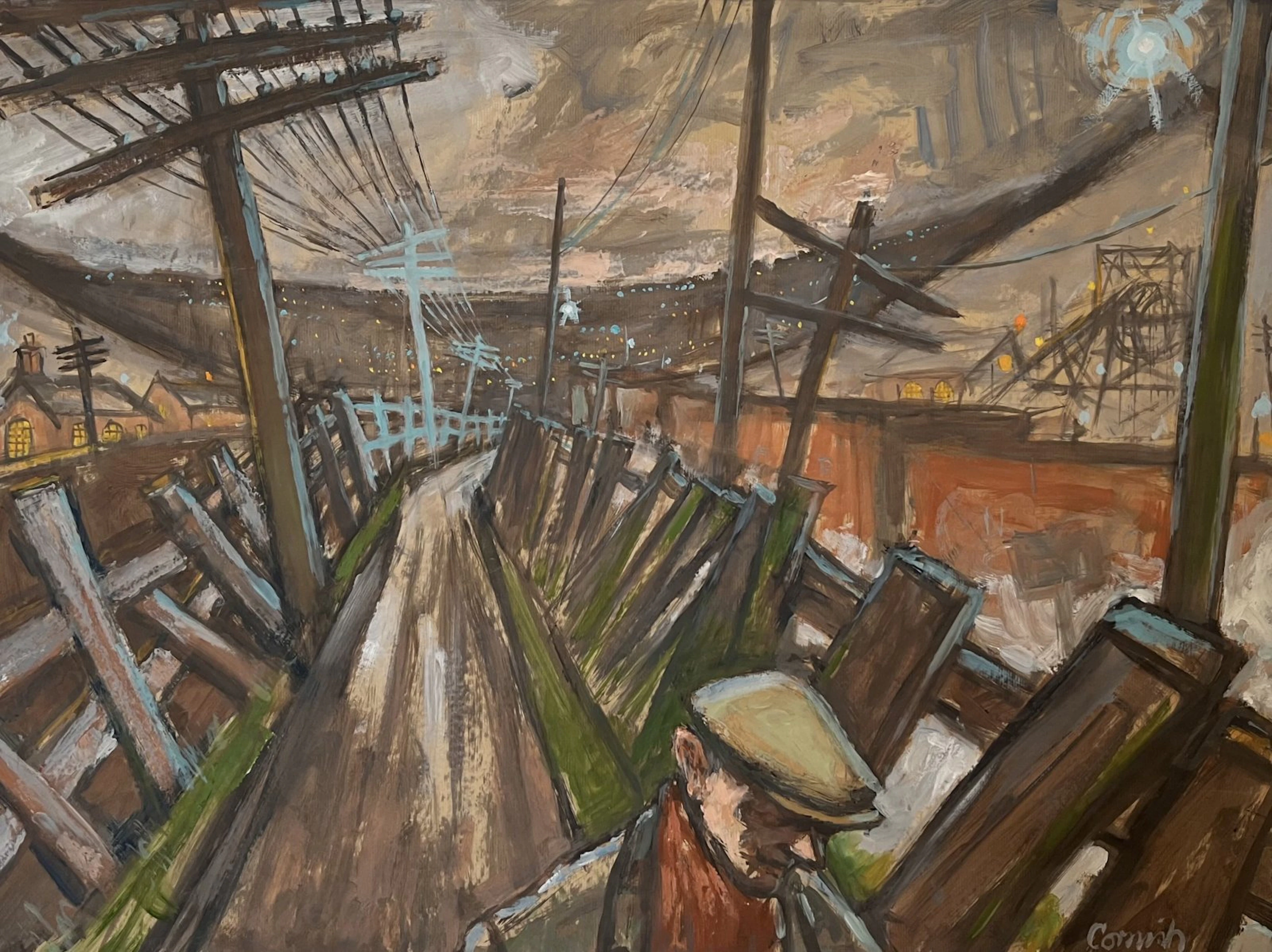 Pit Road with telegraph poles by Norman Cornish