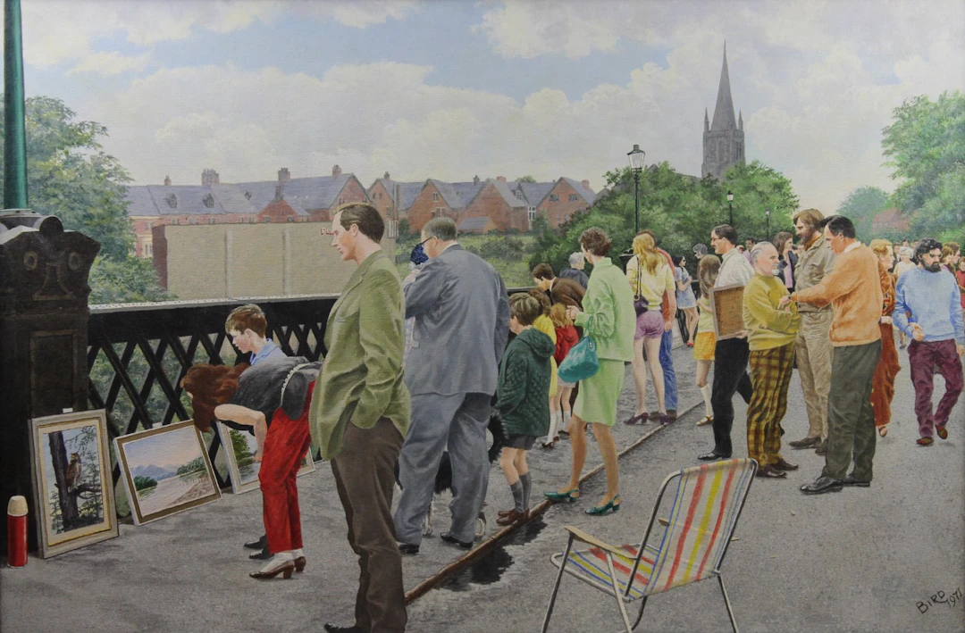 Sunday afternoon, Armstong Bridge by William Bird 1971 by Mid-Century