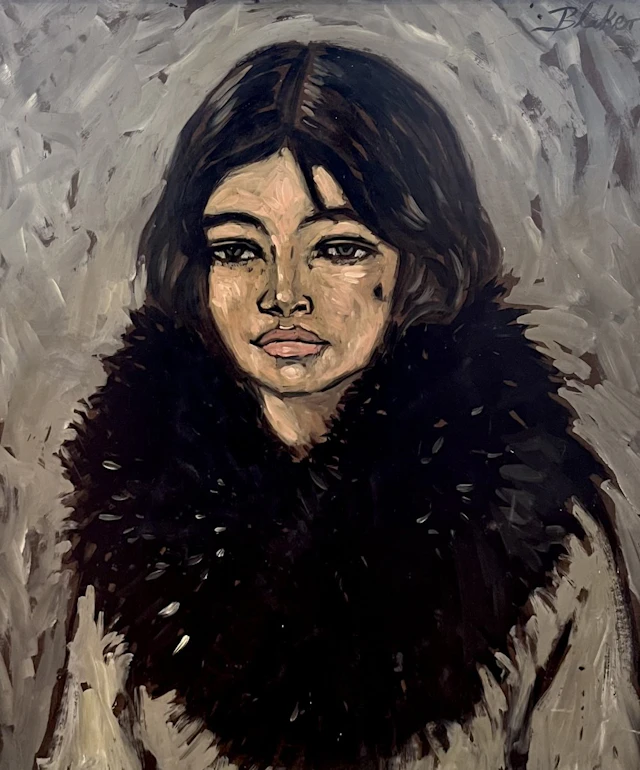 Woman in coat with fur by Michael Blaker c 1968 by Mid-Century Modern
