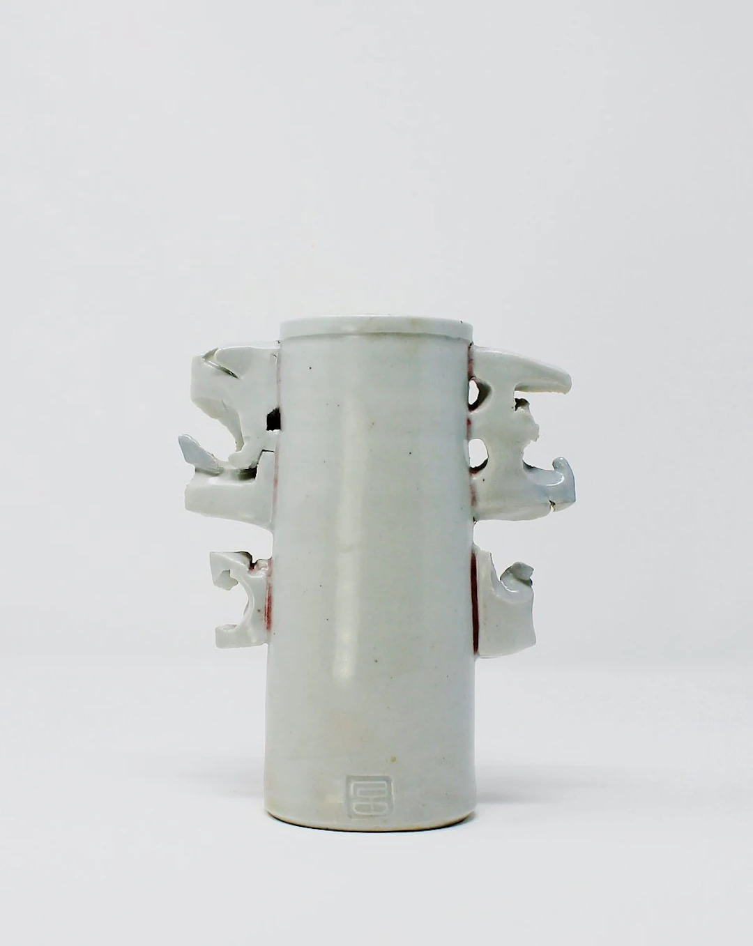 Winged porcelain vase, white-pink glaze by Colin Pearson