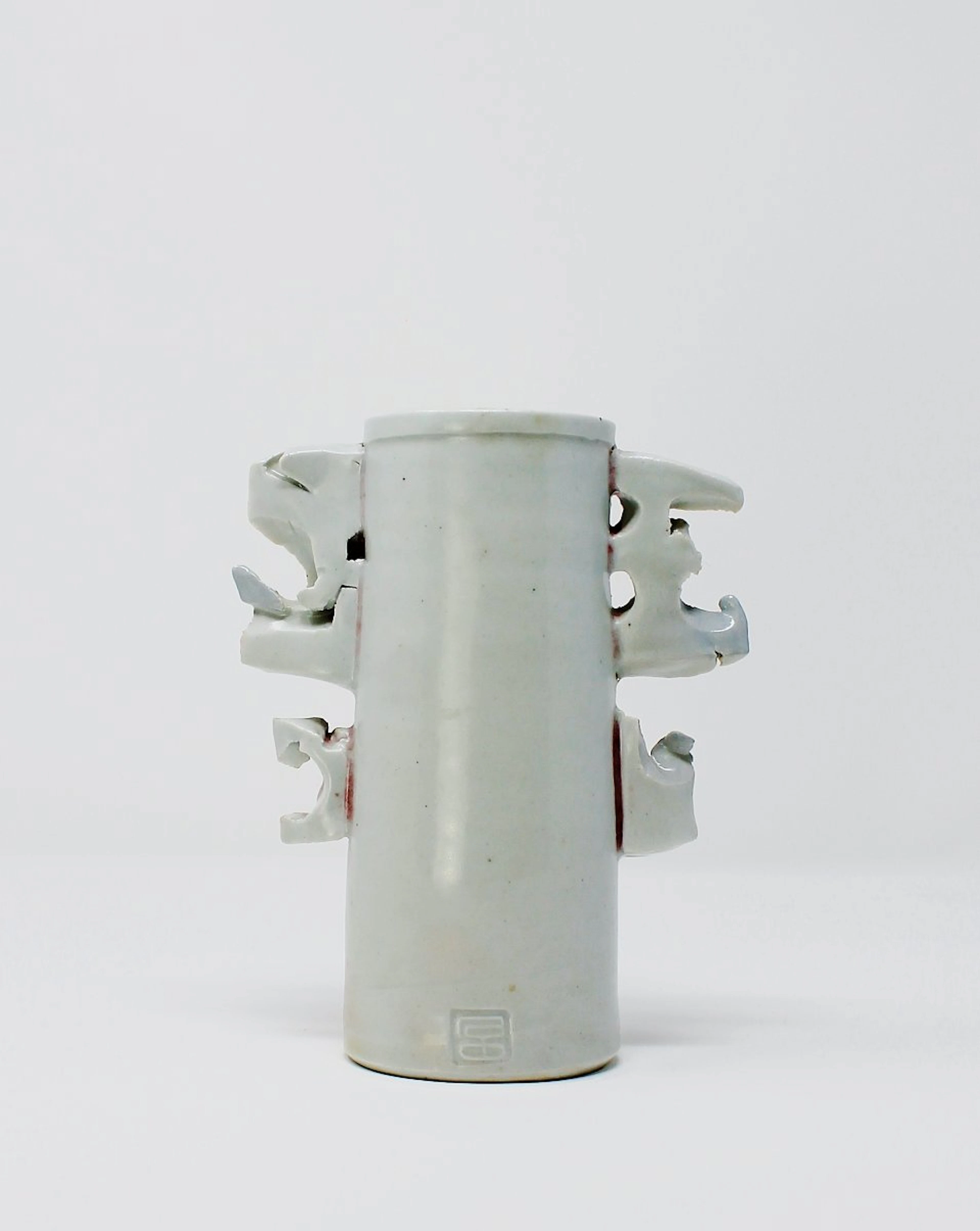 Winged porcelain vase, white-pink glaze by Colin Pearson