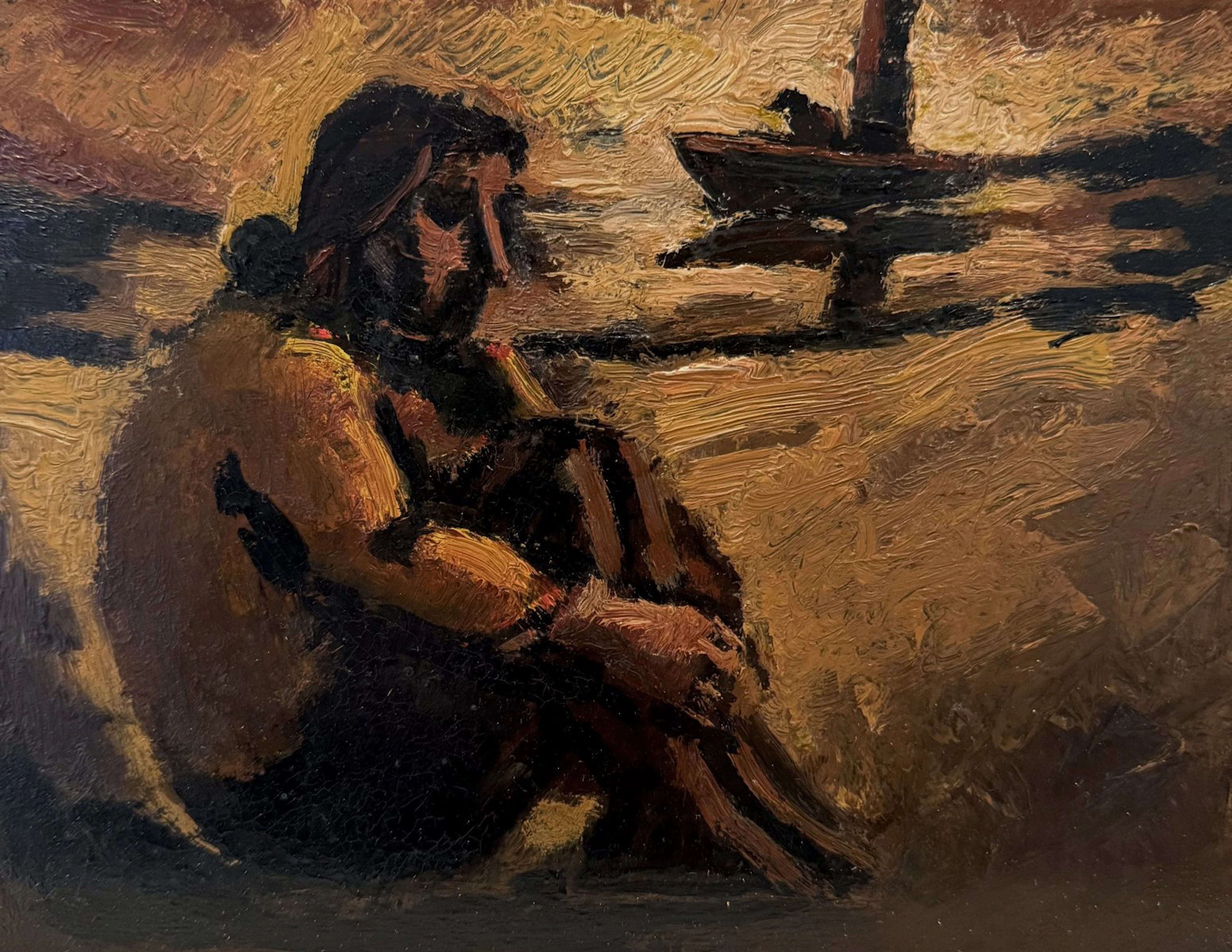 Woman sitting on the shore by Josef Herman (RA)