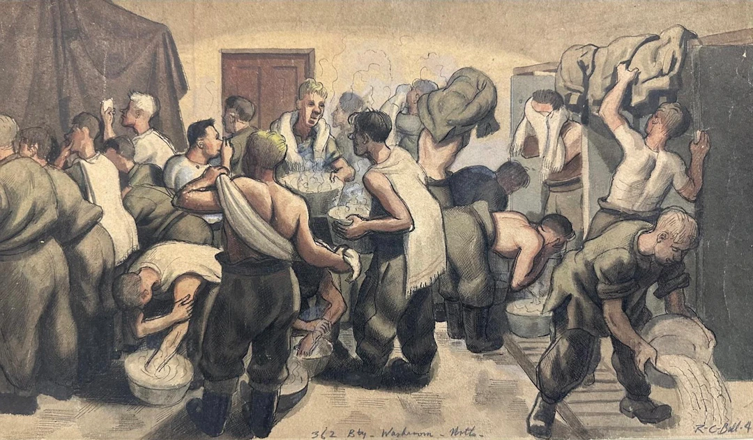 Royal Artillary washroom 1941 by Robin Ball