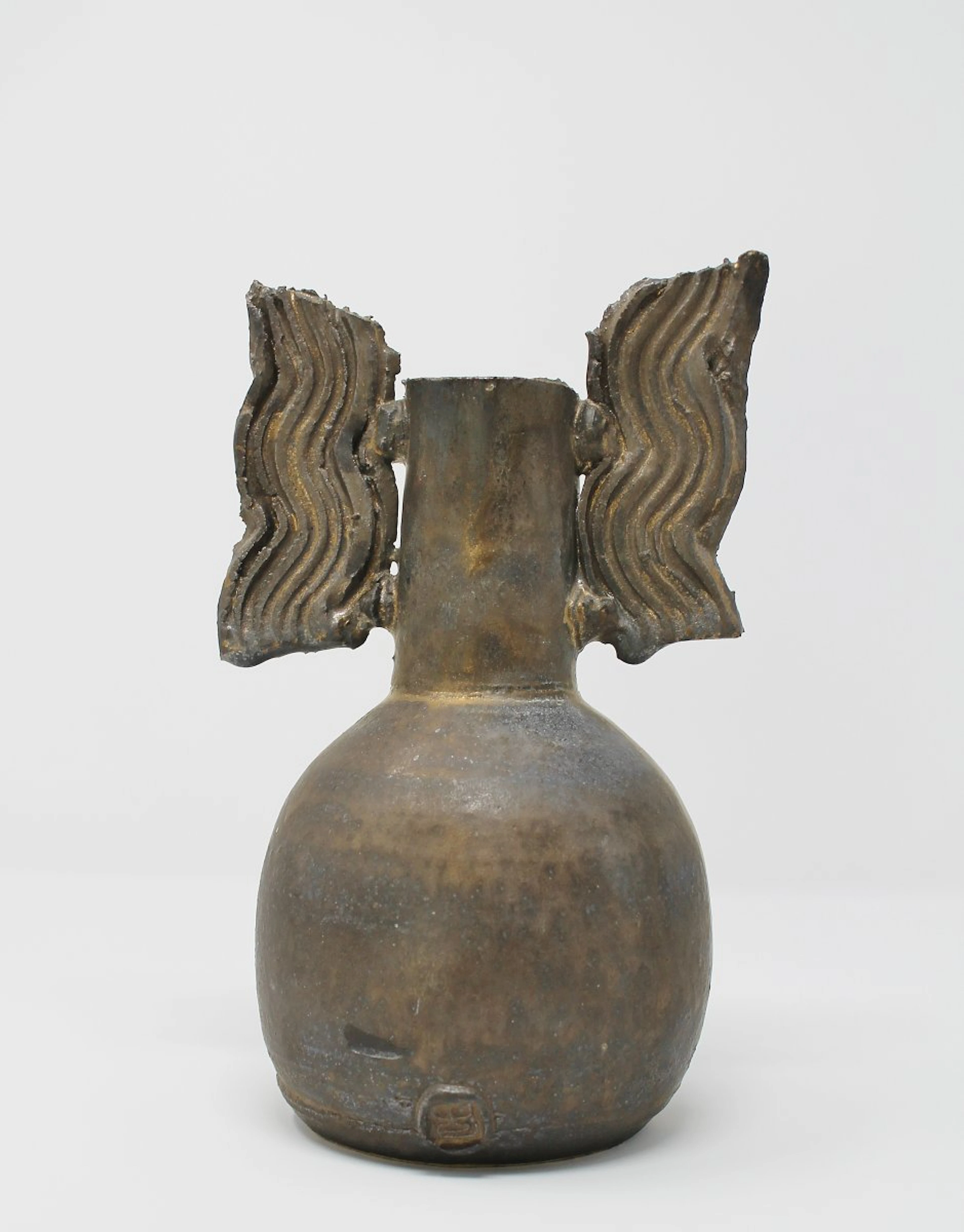 Bronze glaze winged vase by Colin Pearson