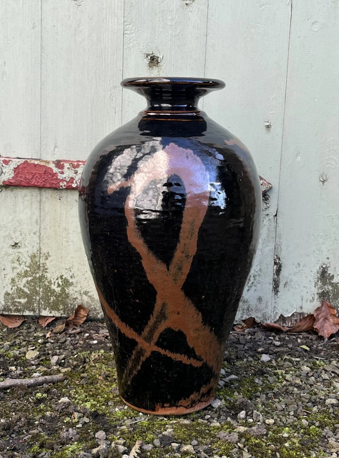 Thrown Vase Tenmoku with khaki by William Plumptre
