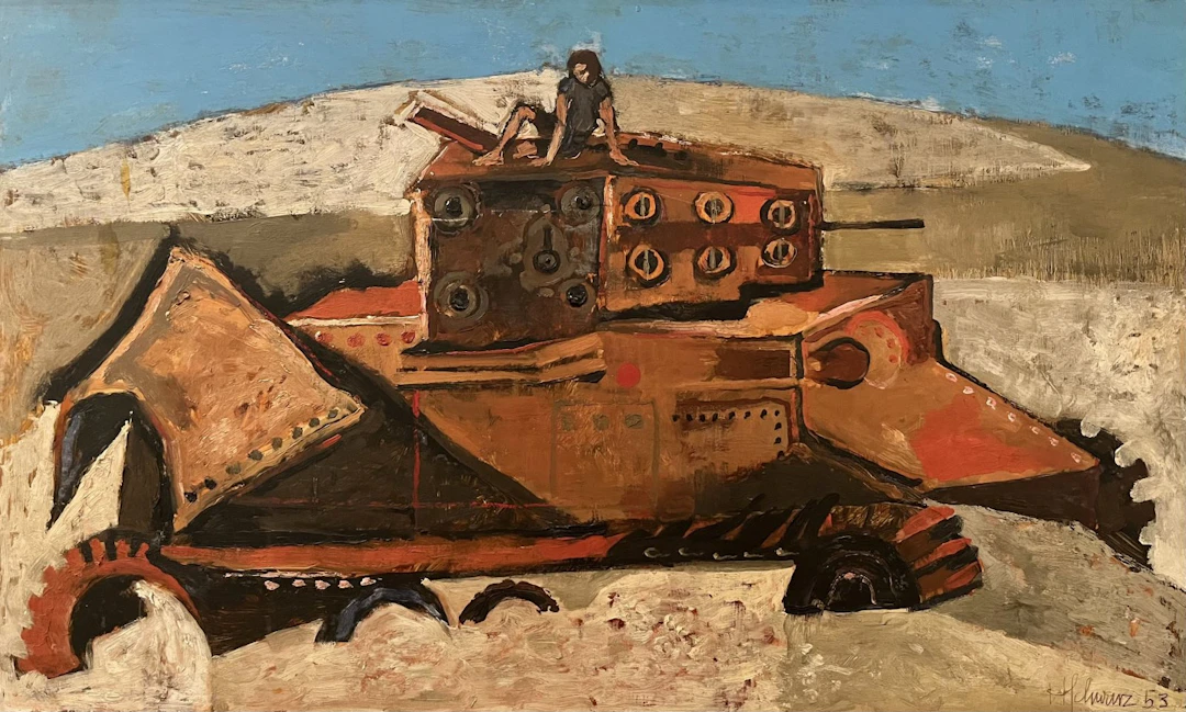 Son on a tank, 1953 by Hans Schwarz