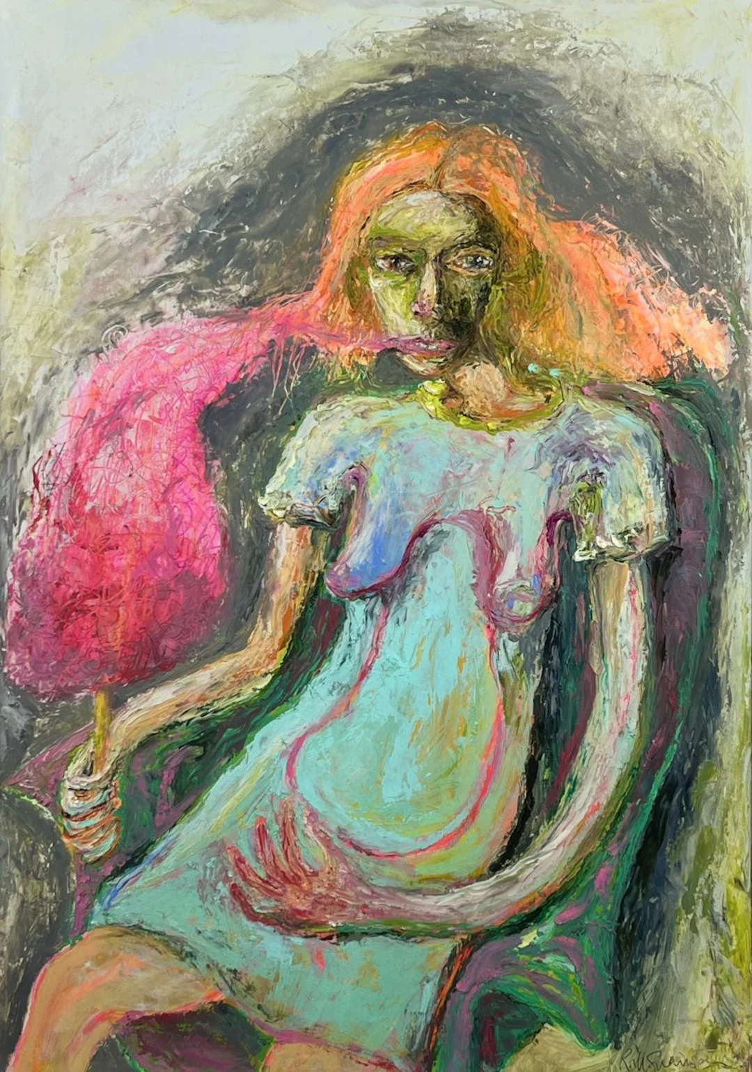 Woman with candy floss by Rebecca Swainston