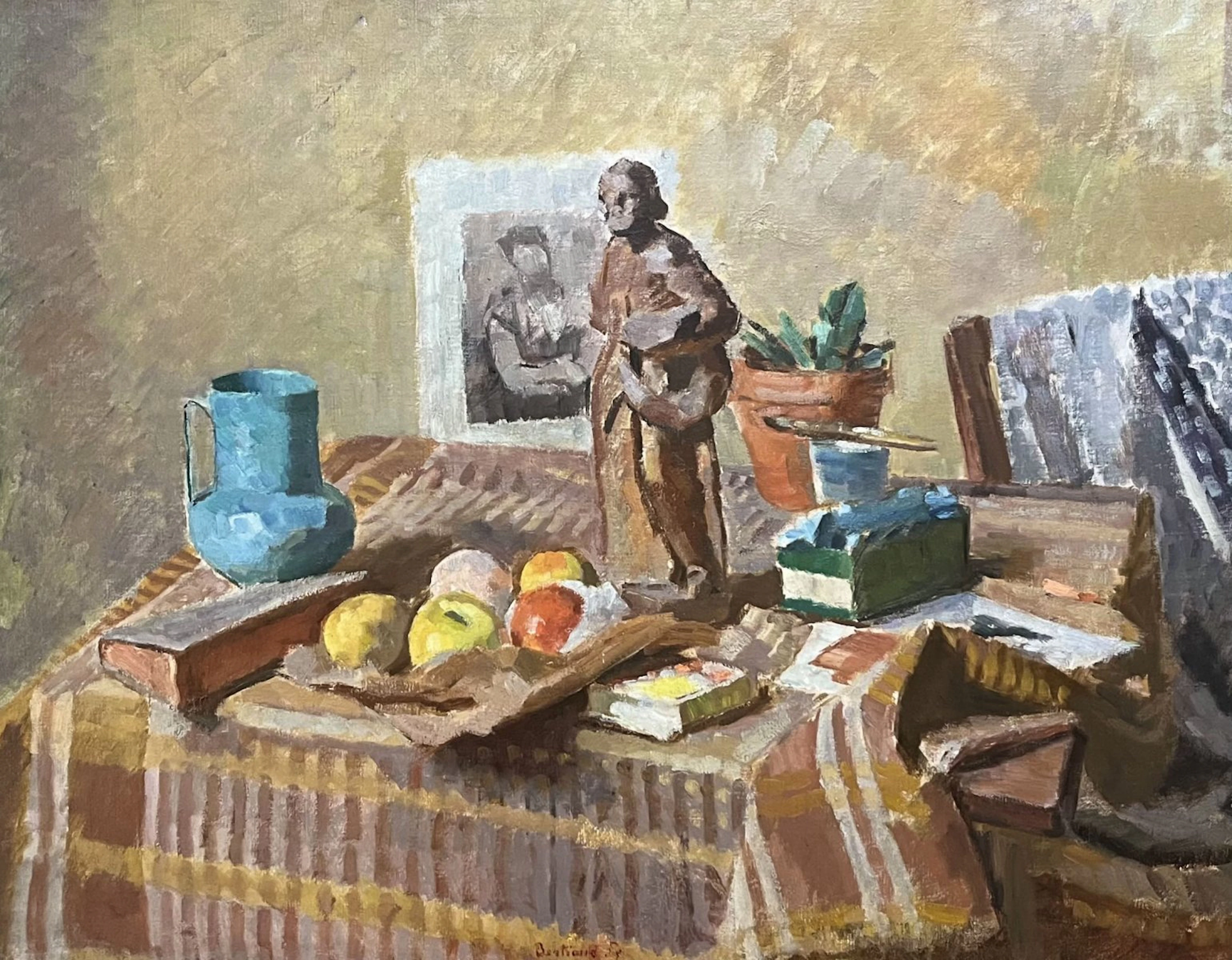 Still life with blue jug and fruit - circa 1930 by Bertrand Py