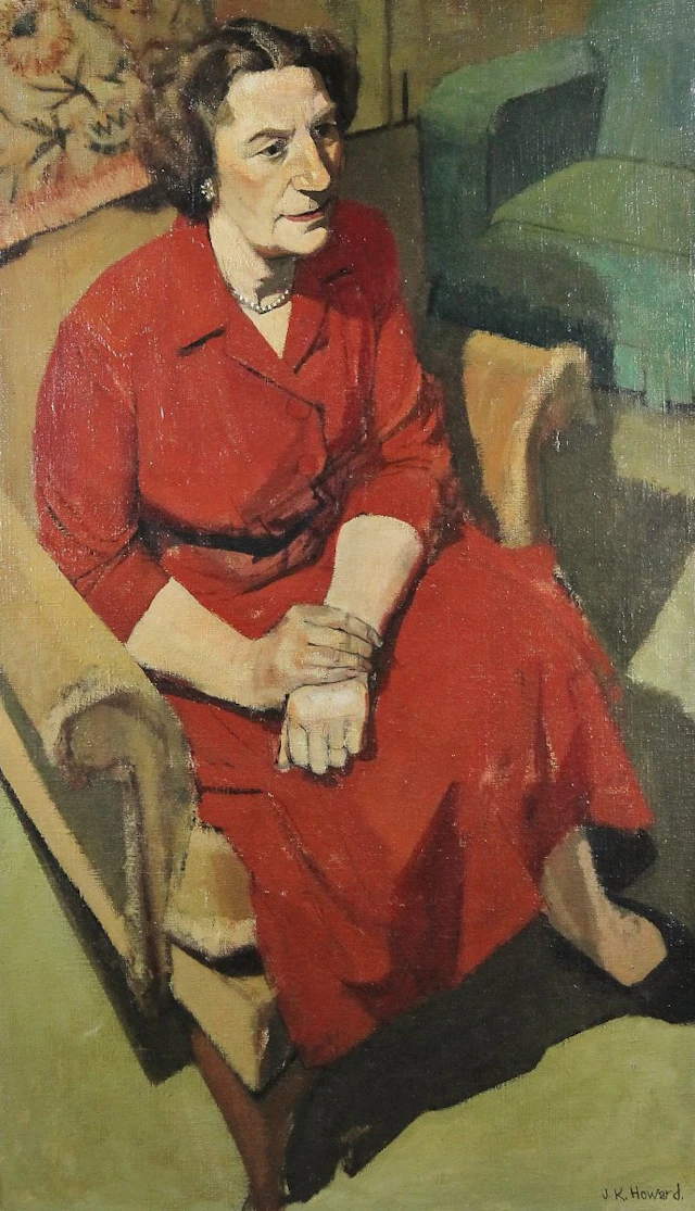 Lady in a red dress circa 1958 by Ken Howard RA