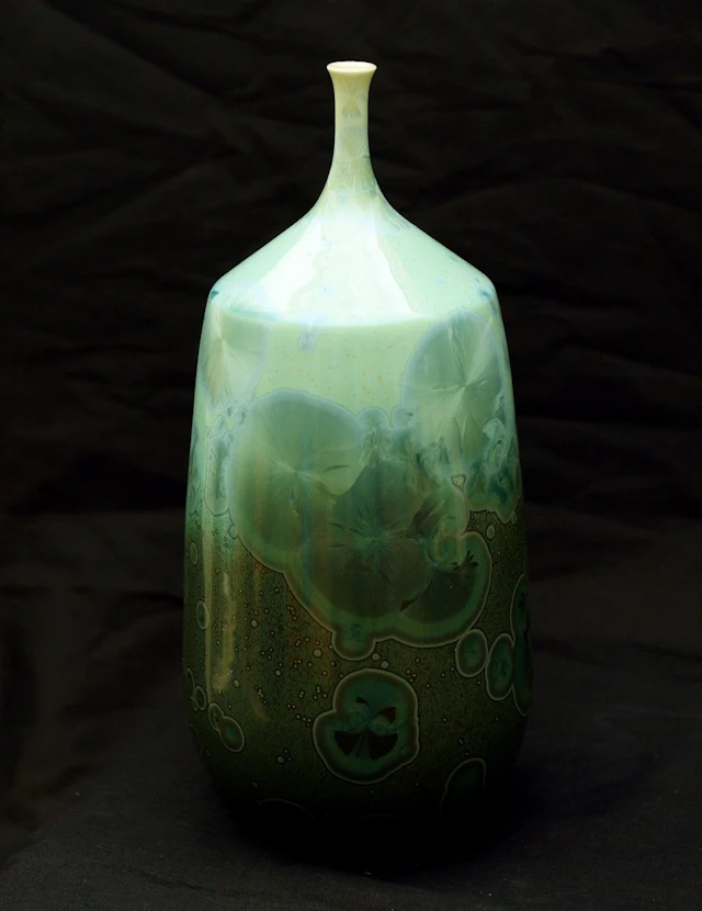 Tapered bottle ii, reef green glaze by John Stroomer