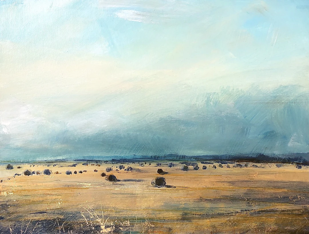 Hay bales under heavy cloud by Sarah Carrington