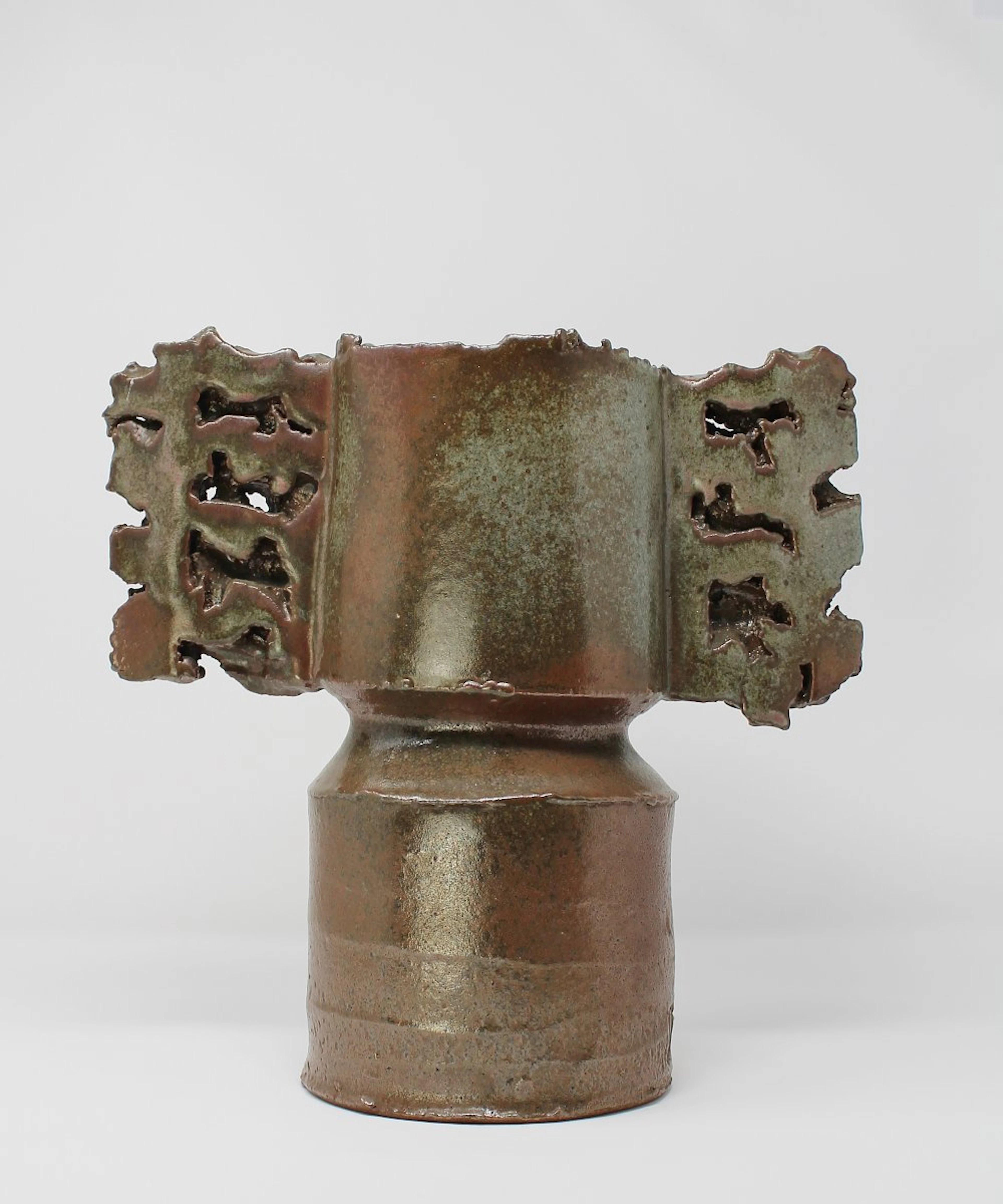 Large winged speckled-brown vessel by Colin Pearson