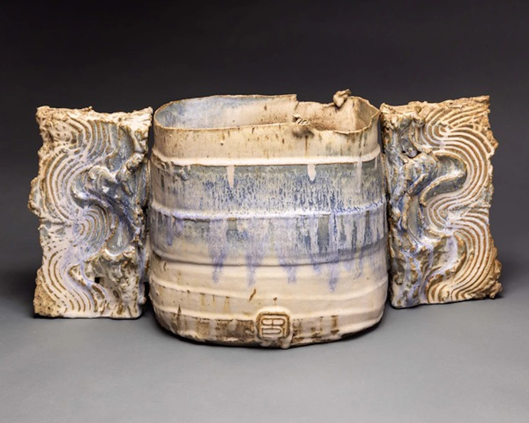 Monumental blue/gold winged vessel by Colin Pearson