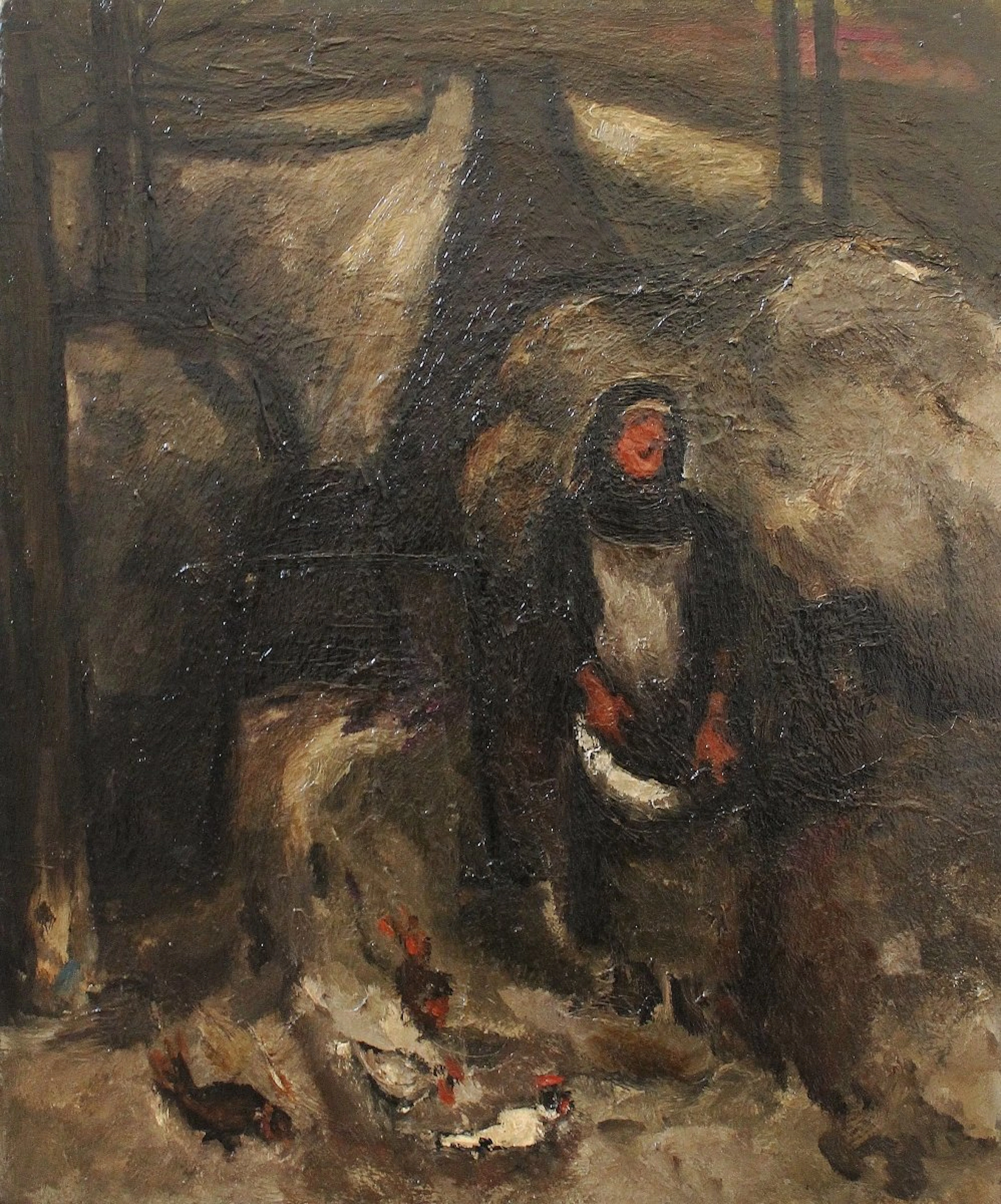 Woman feeding birds in the snow - 1955 by Sheila Fell RA FRSA
