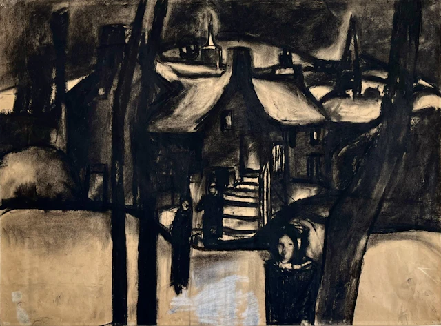 Woman in snow, Aspatria - 1958 by Sheila Fell RA FRSA