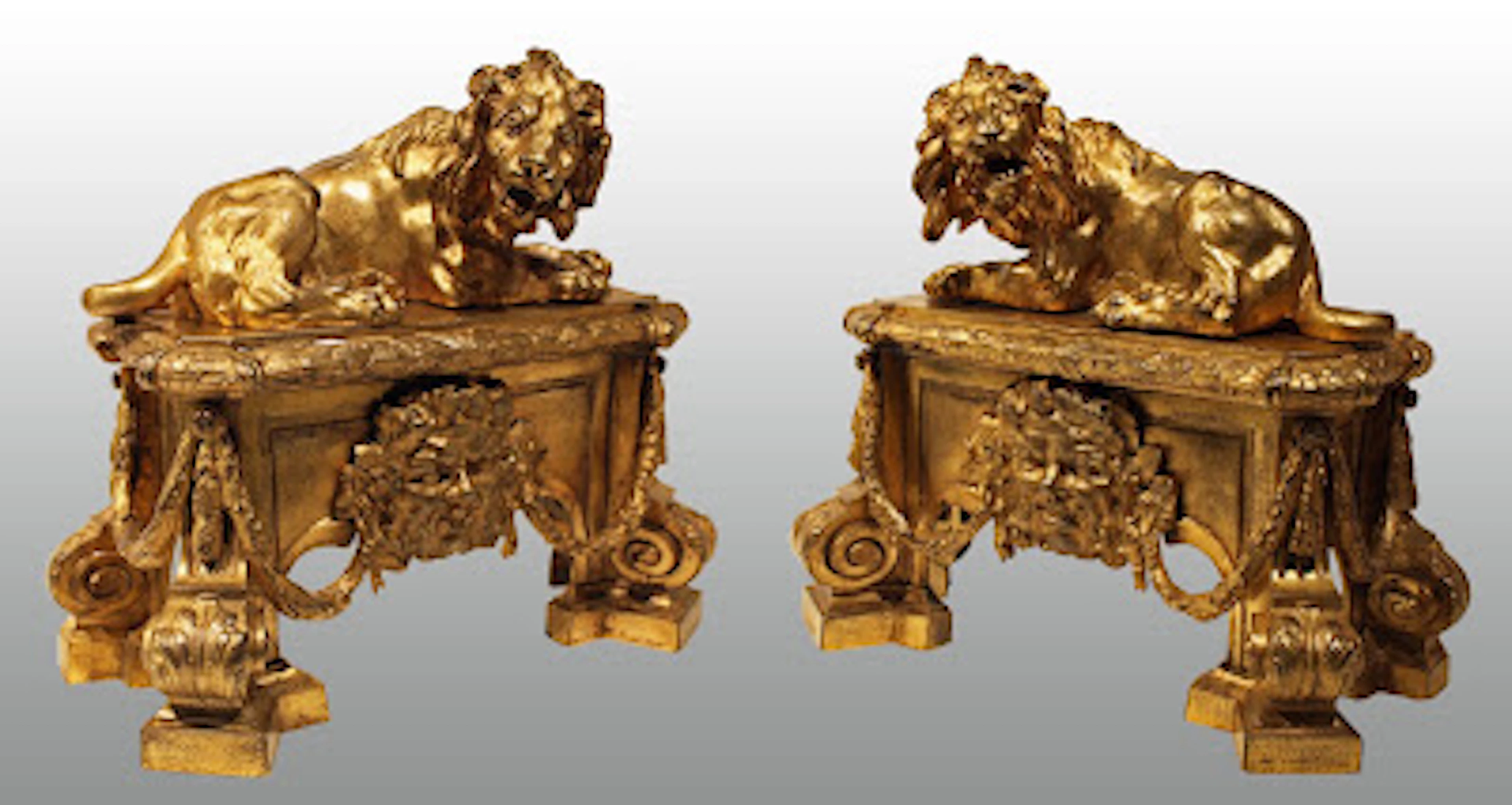 Paire de Chenets "aux Lions"