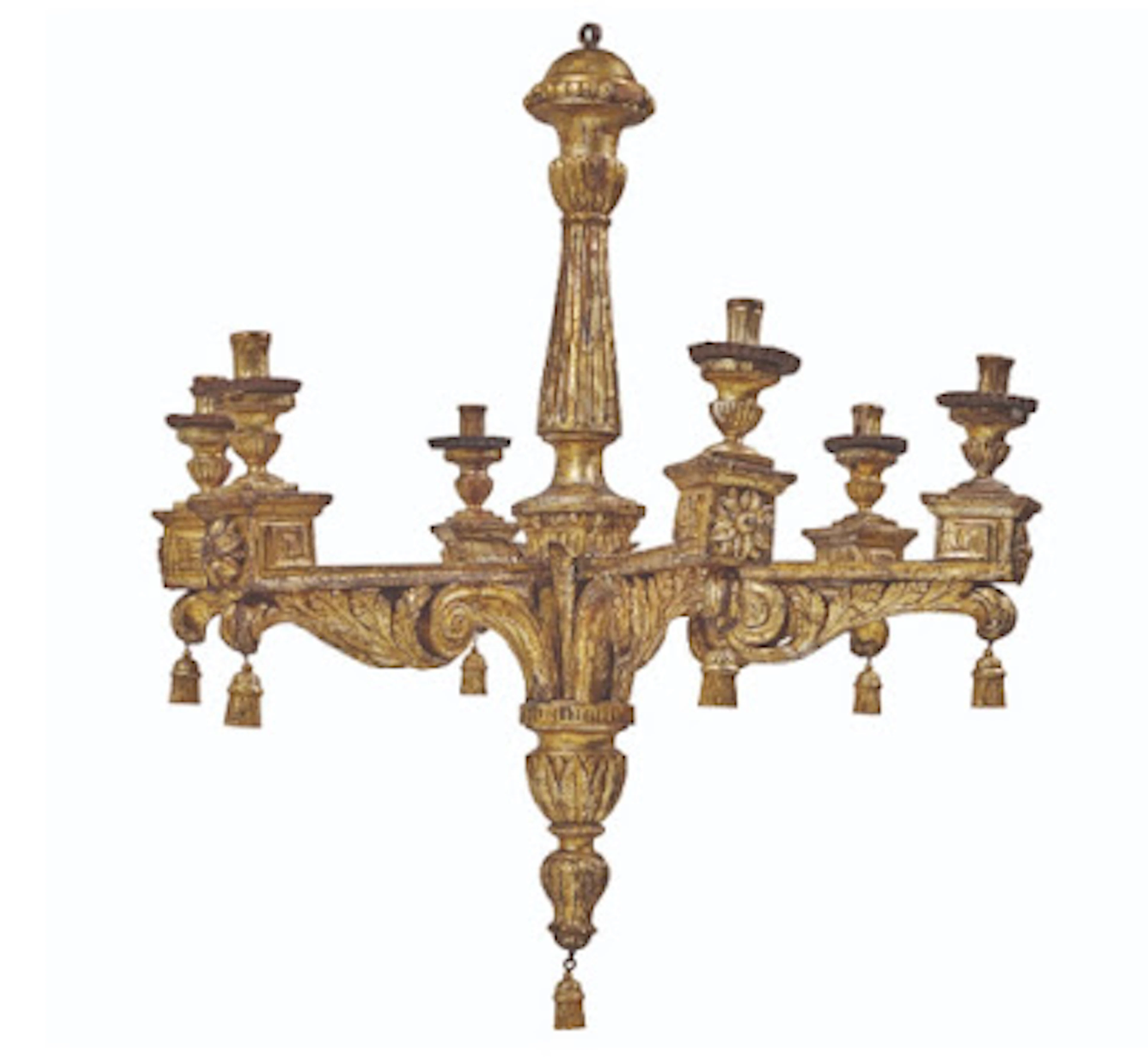 Lustre en Bois Doré à six Bras de Lumière