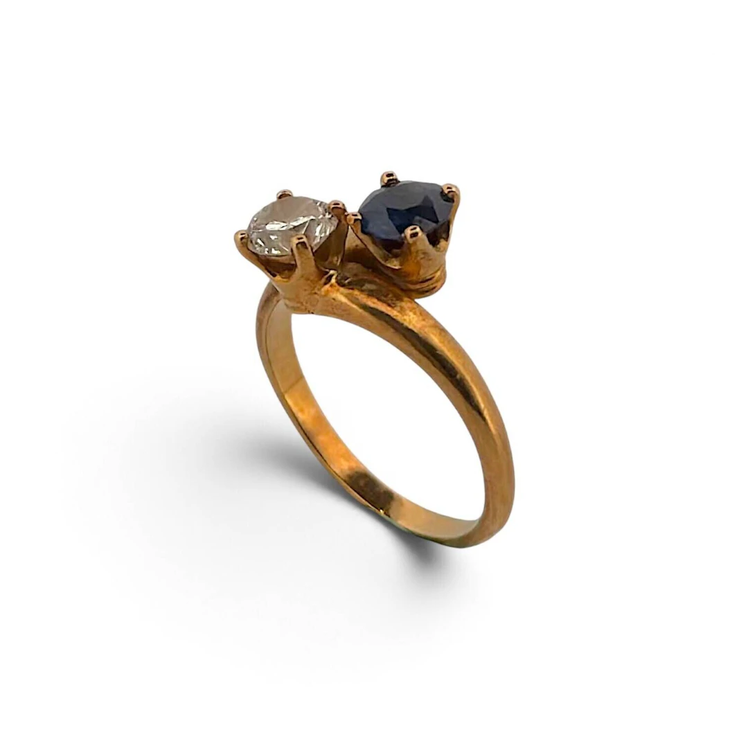 "You and Me" ring in yellow gold (750) set with a round sapp - Lot 156