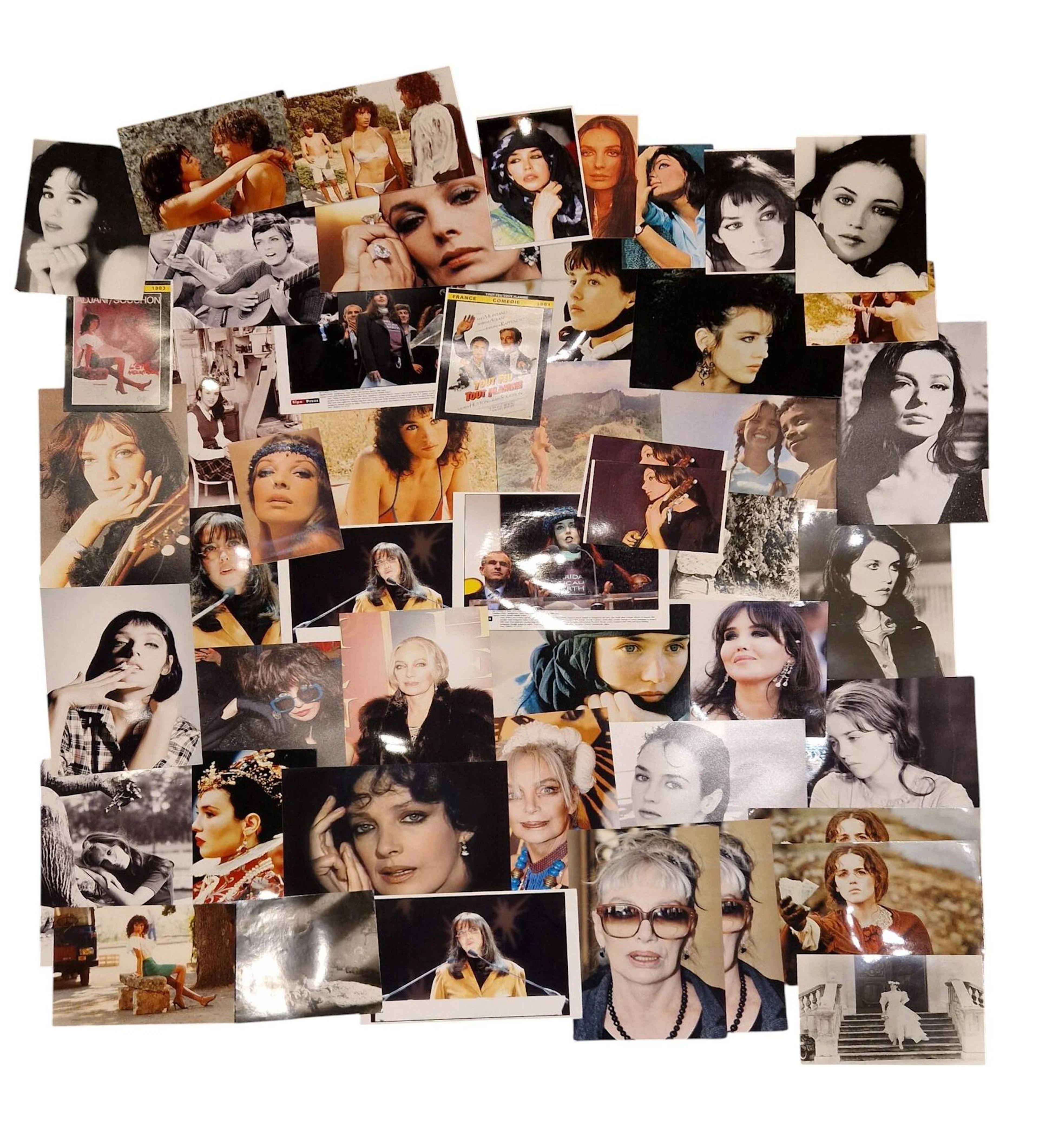Cinéma, films, acteurs et actrices, Isabelle Adjani (née en 1955) et Marie Laforêt (1939-2019). Ensemble de plus d’une quarantaine de tirages d’époque, postérieurs et contretypes en couleur et en noir et blanc sur papiers majoritairement « Fujifilm Fujicolor Crystal Archive Paper Supreme », « Agfa » et autres. Exemples de sujets : tournages et scènes de films (« La Reine Margot, « L’été meurtrier », etc.), événements, portraits, etc. Divers états. Formats entiers moyens environ de 17,5 x 12 cm à 30,5 x 24 cm