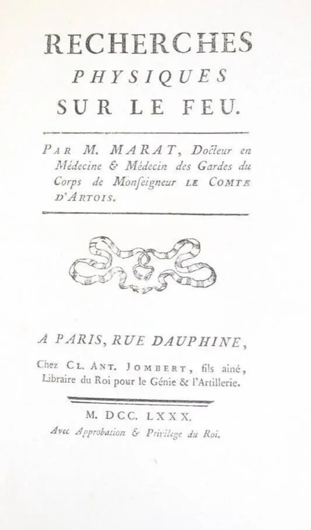 MARAT (Jean-Paul). Recherches physiques sur le feu. Paris, J - Lot 483