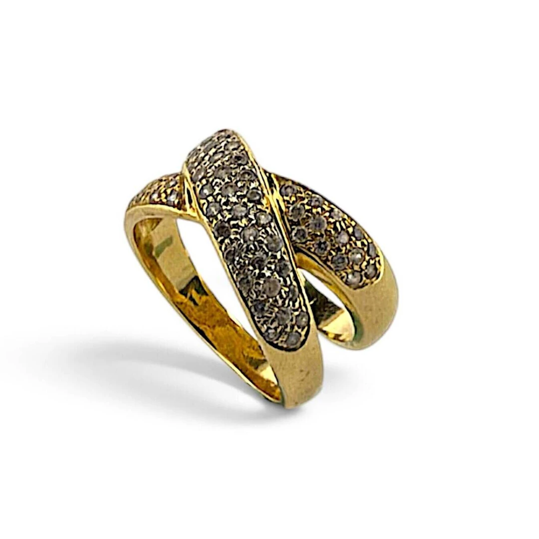 "Cross" ring in yellow and white gold (750), set with white - Lot 288