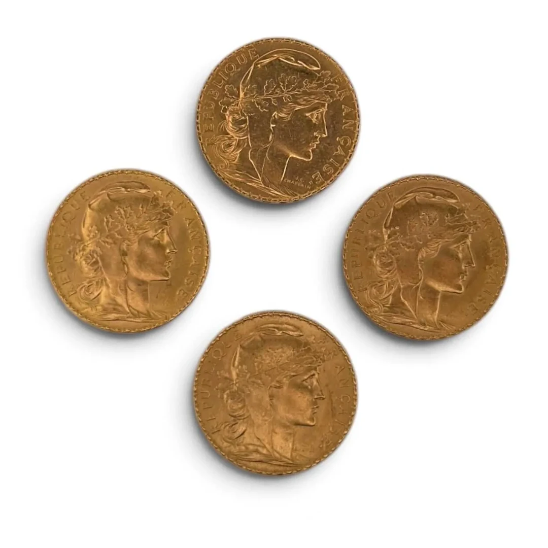 Set of 4 20F "Rooster" gold coins (900) dated 1907, 1909, 19 - Lot 18
