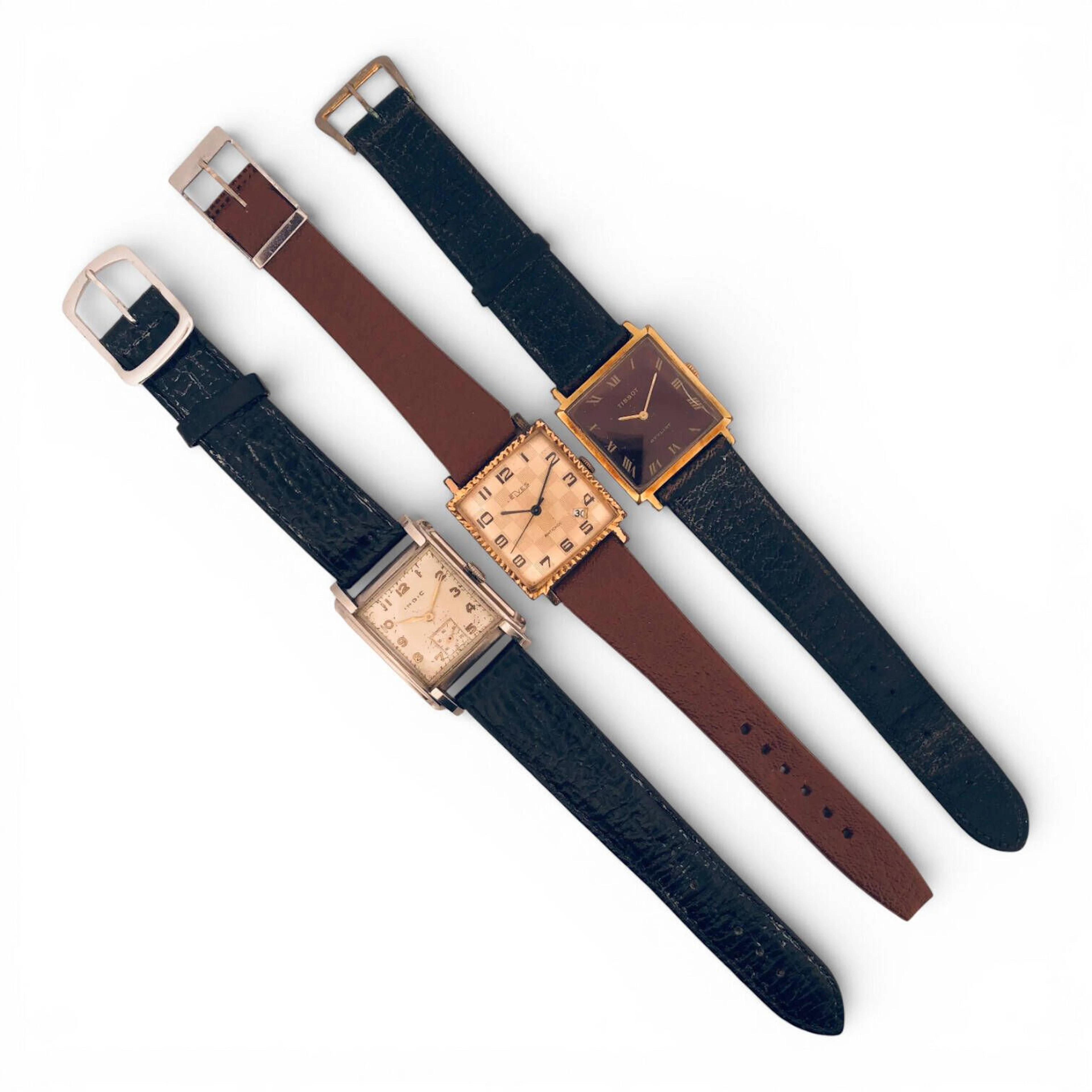 Three men's wristwatches with square bezels: - Lot 94