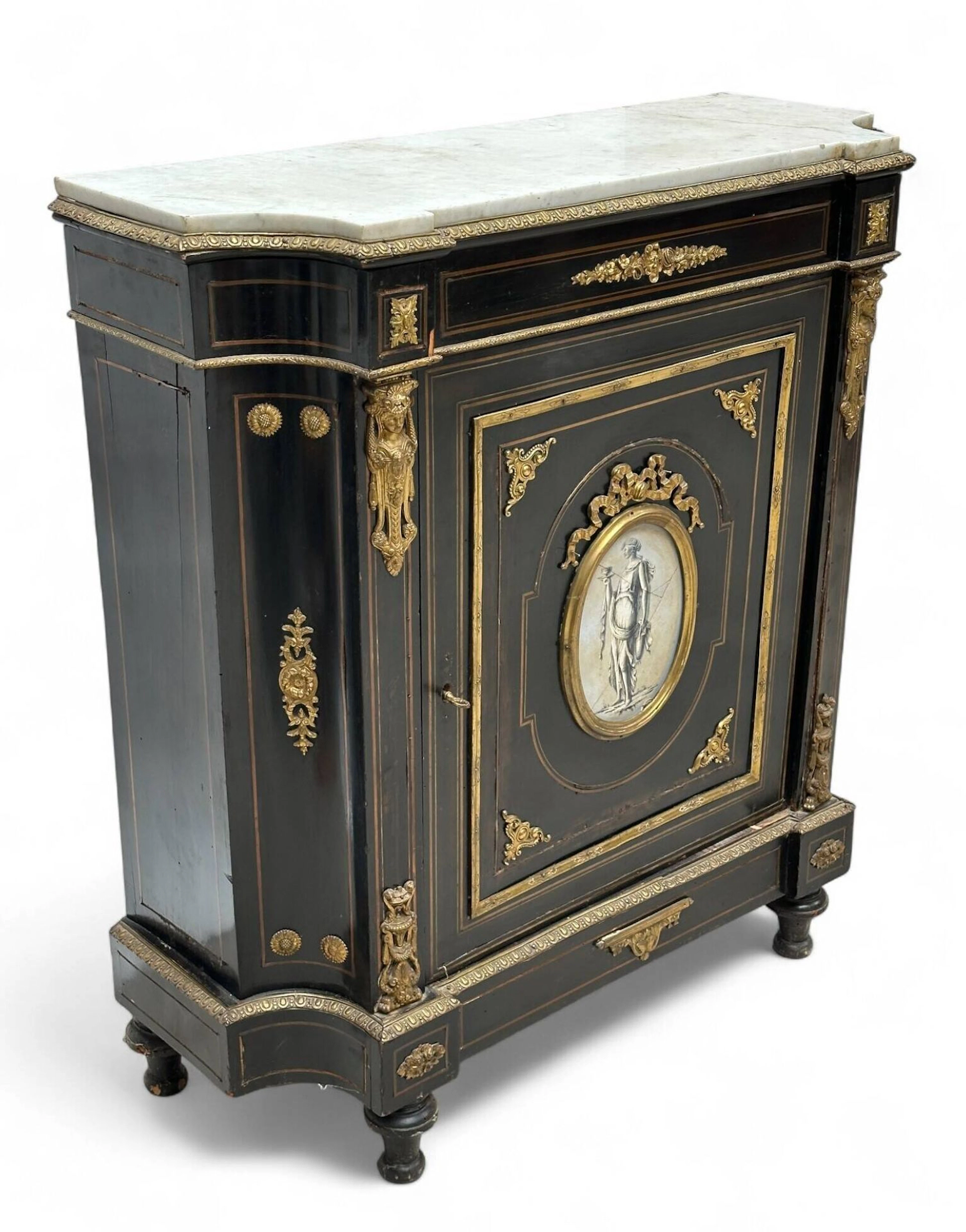 An in-between piece of furniture in blackened wood and brass - Lot 367