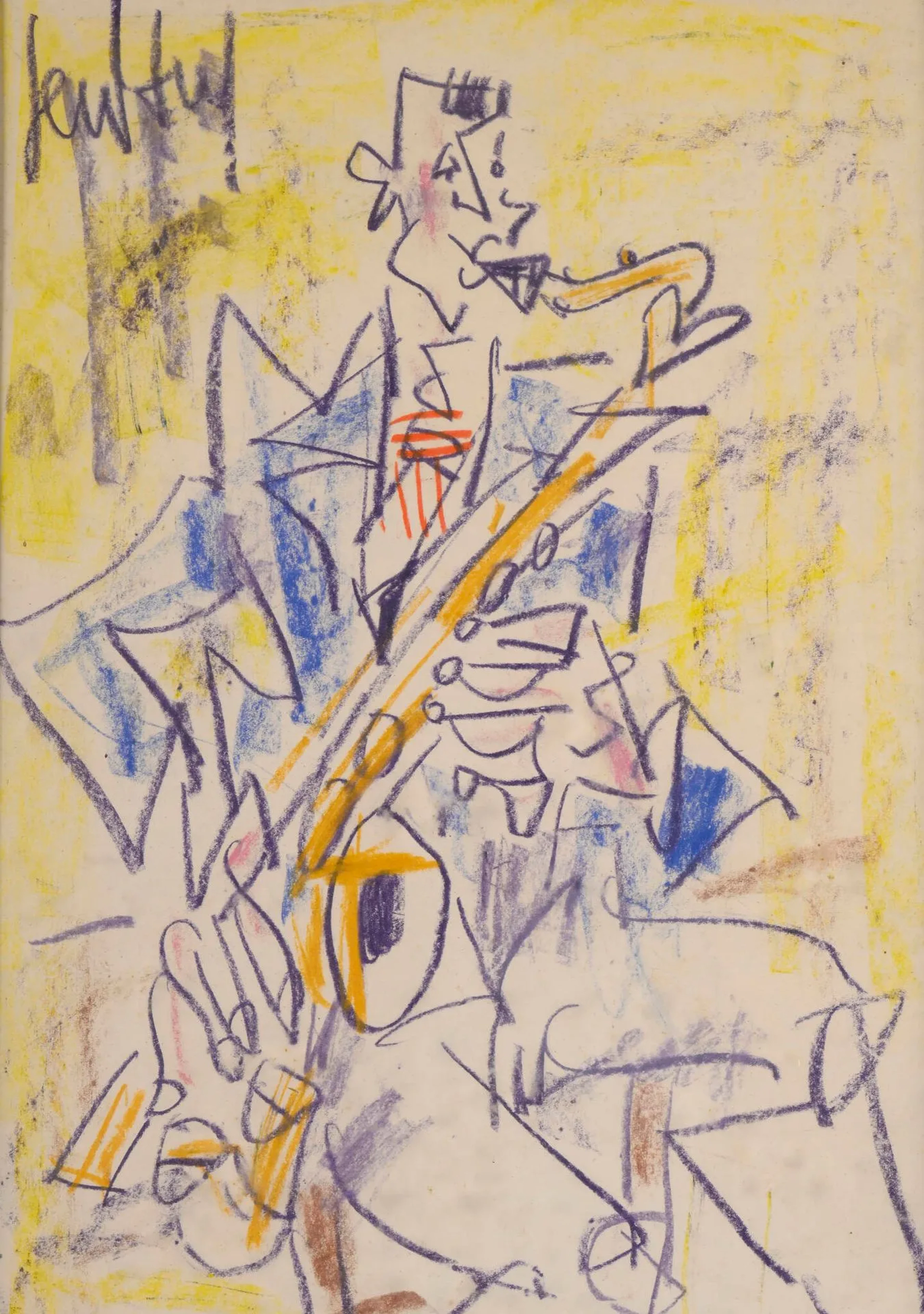 GEN PAUL, 1895-1975, Saxophoniste, dessin aux crayolors, signé en haut à gauche, 38x27 cm.