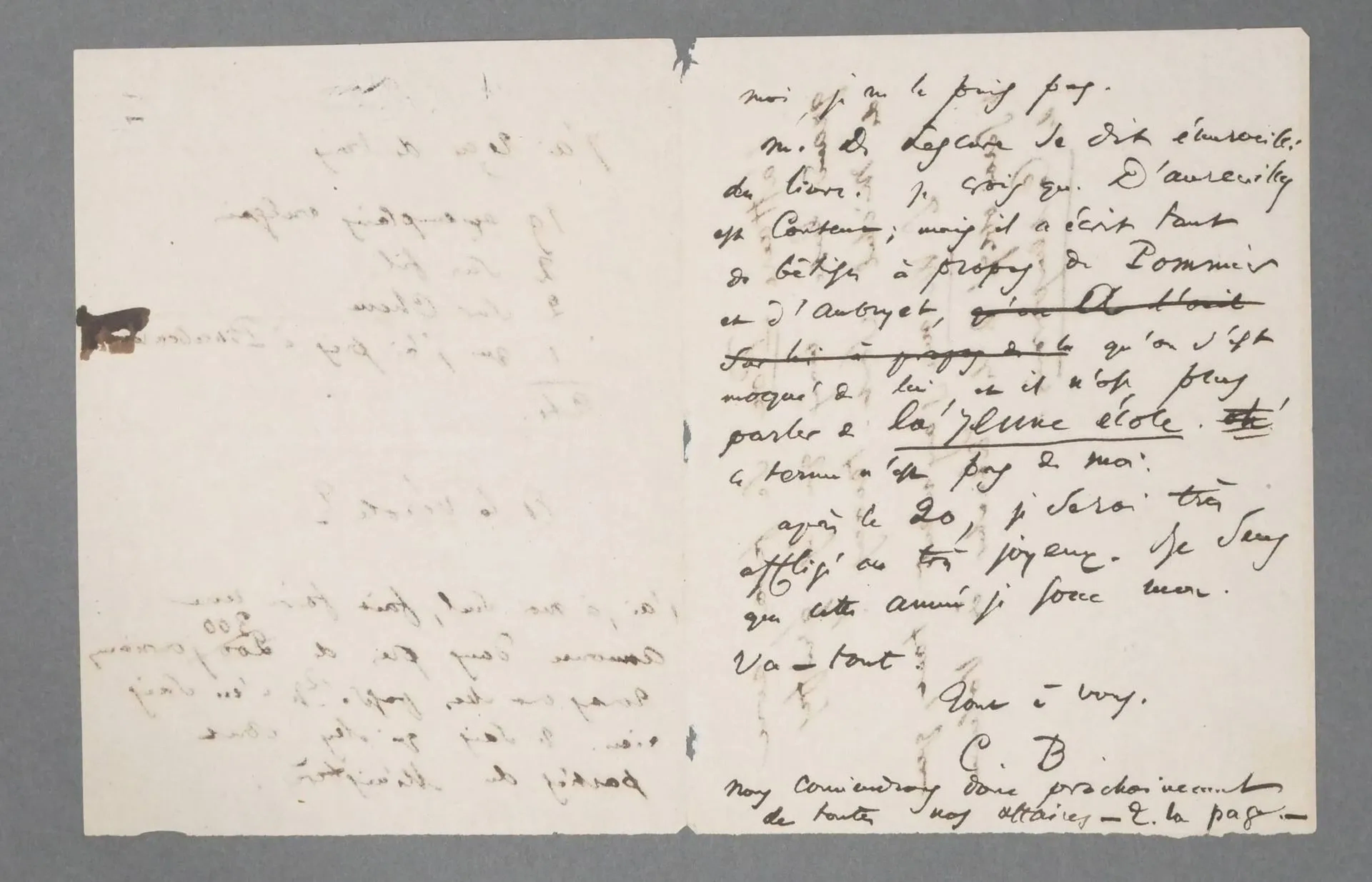 BAUDELAIRE Charles (1821-1867). Autograph initialled letter, - Lot 325