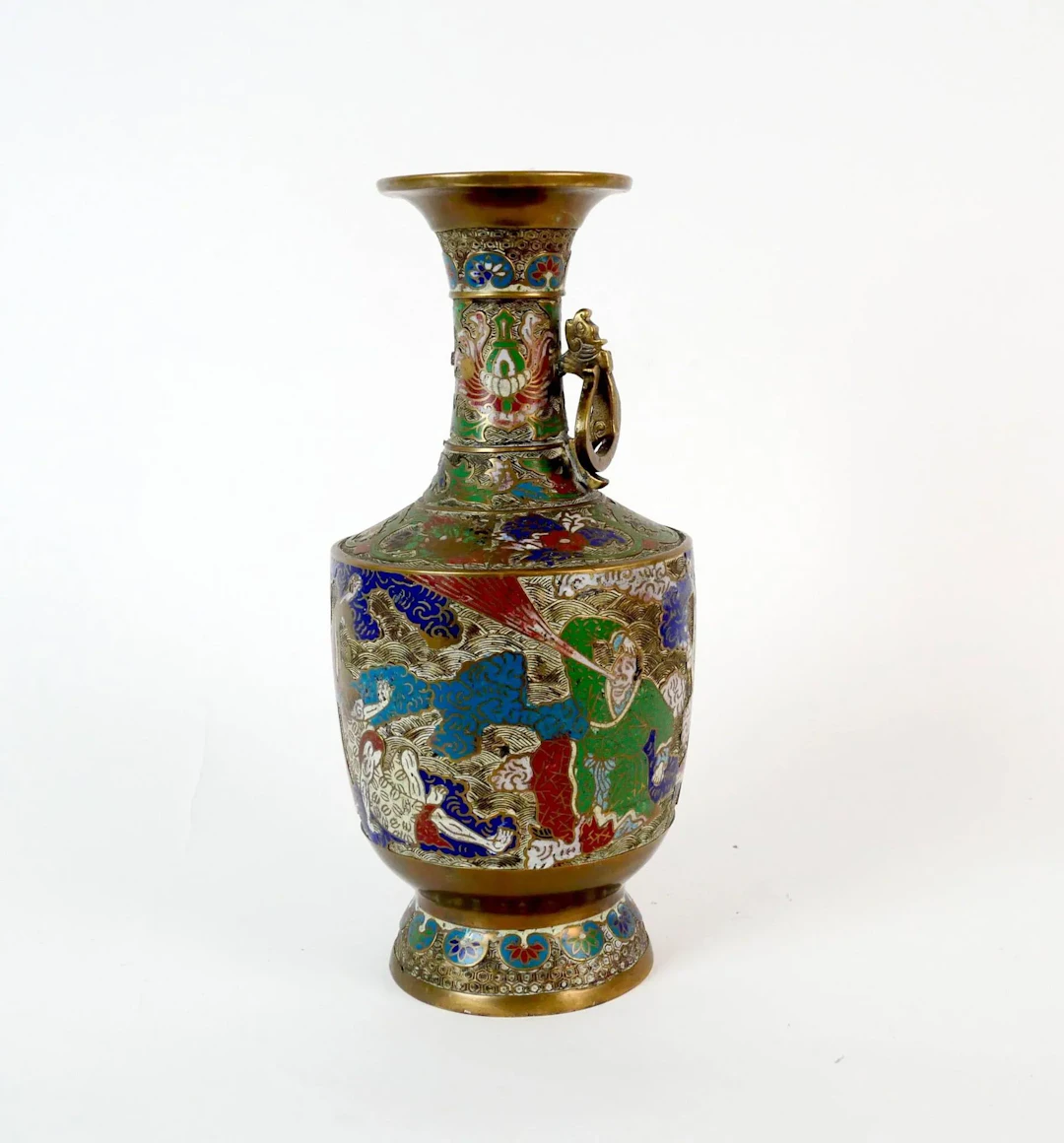Cloisonné brass baluster vase decorated with figures - Lot 148