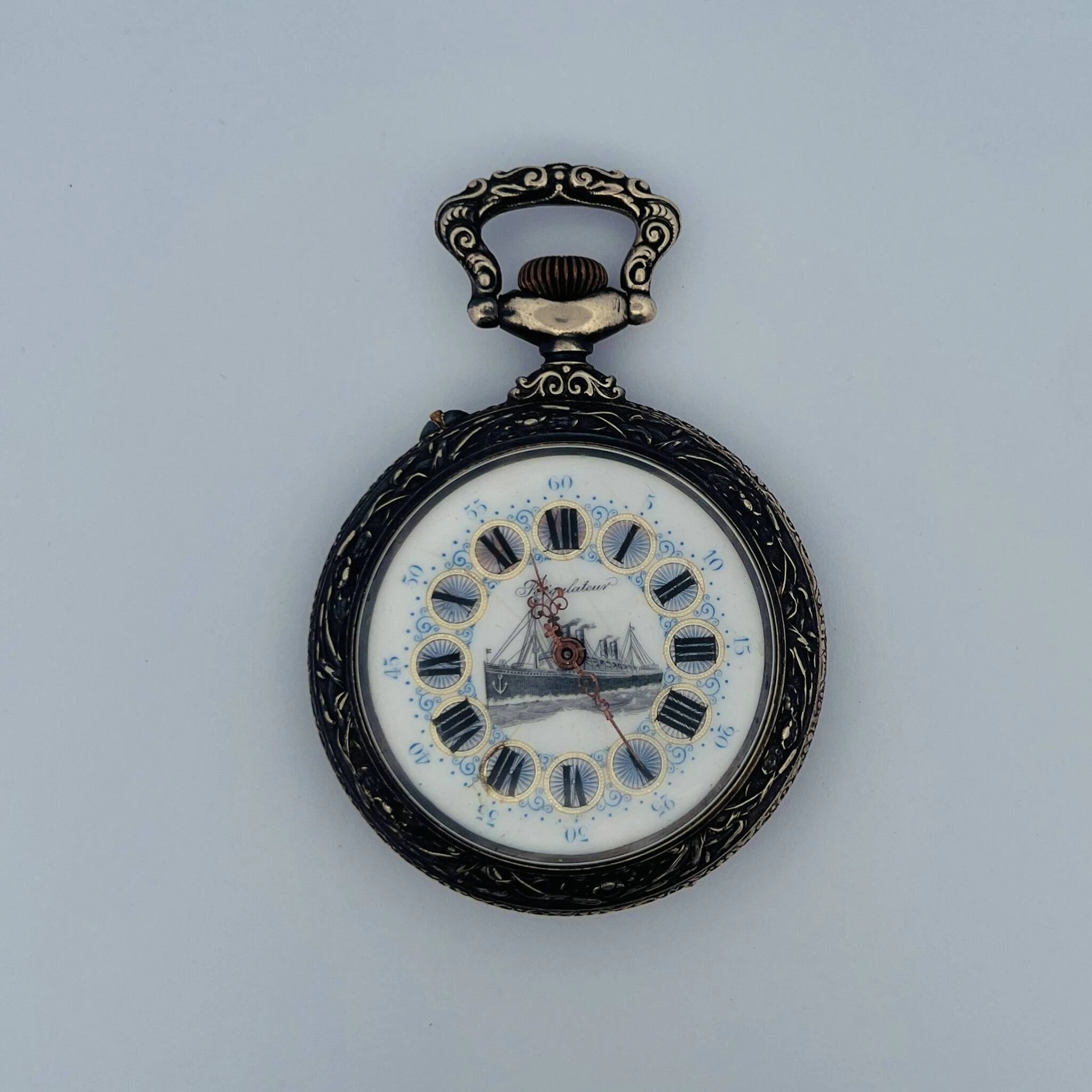A silver-plated pocket watch known as a “regulator,” with an - Lot 331